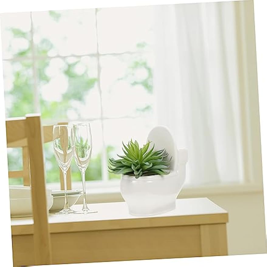 Funny Closestool Shaped Ceramic Planter Unique Desktop Flowerpot for Home Creative Balcony Flowerpot Present for Plant Lovers Practical and Pot for Plants