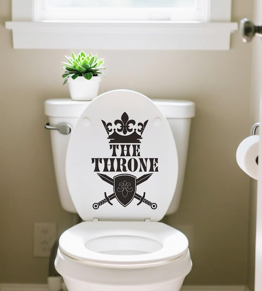 The Throne Humor Toilet Lid Stickers, Removable Waterproof Vinyl Toilet Seat Cover Decal, Funny Decor for Closestool Lavatory Bathroom Washroom Home Office