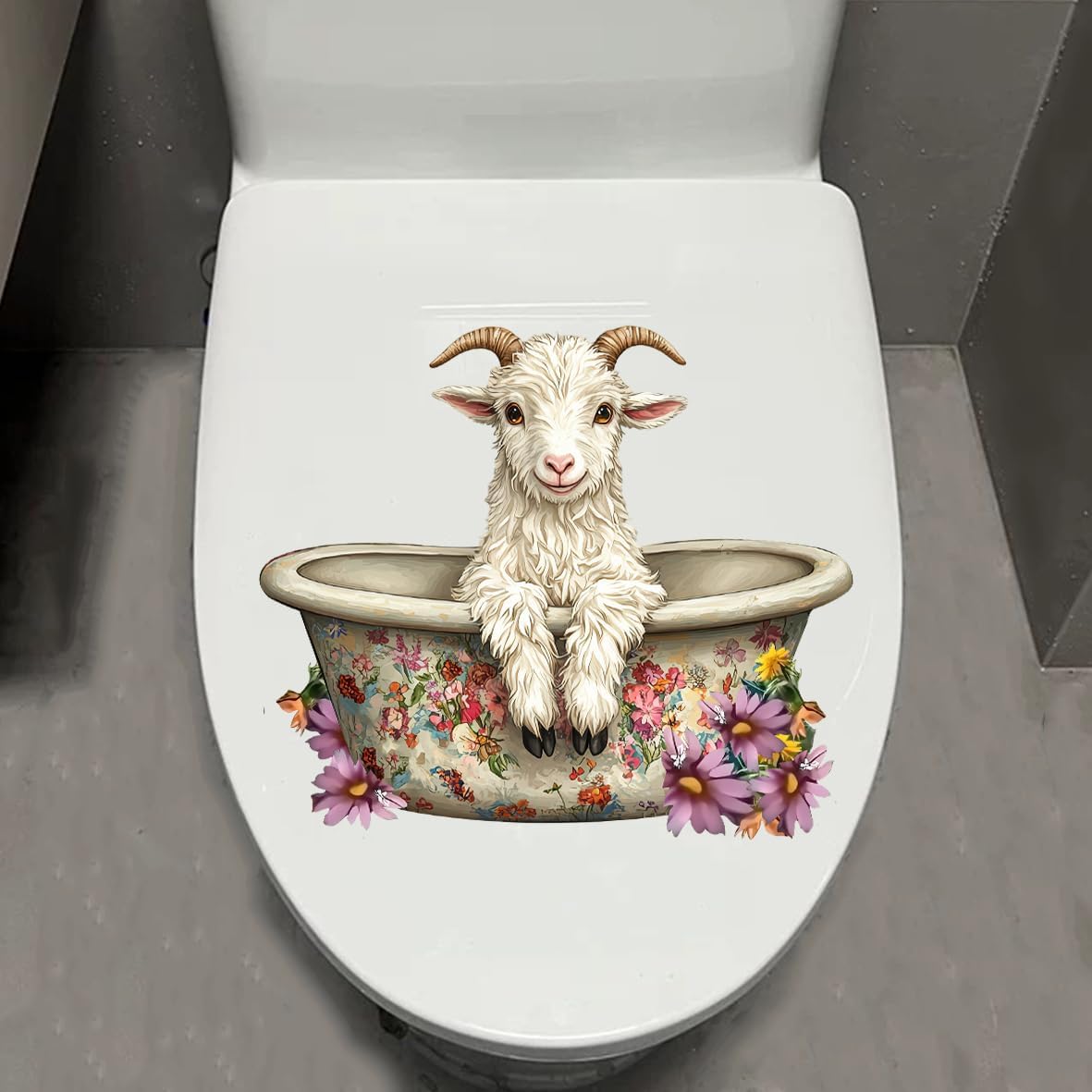 1pcs Cattle Toilet Lid Stickers, Toilet Tank Lid Decals Waterproof, Cartoon Cute Closestool Seat Decals, Bathroom Restroom Door Seat Decoration (Bathing Cattle)