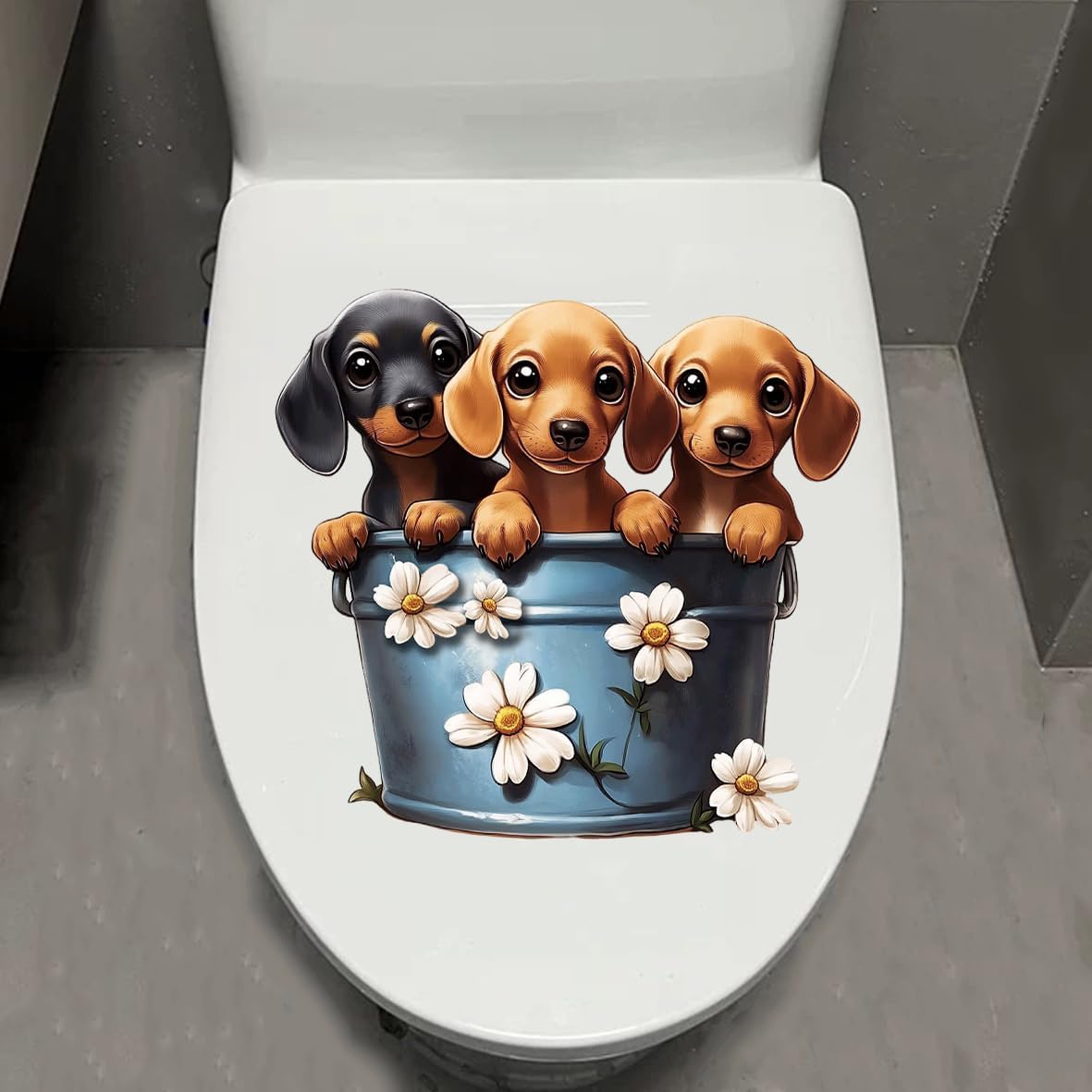 1pcs Cattle Toilet Lid Stickers, Toilet Tank Lid Decals Waterproof, Cartoon Cute Closestool Seat Decals, Bathroom Restroom Door Seat Decoration (Bathing Cattle)