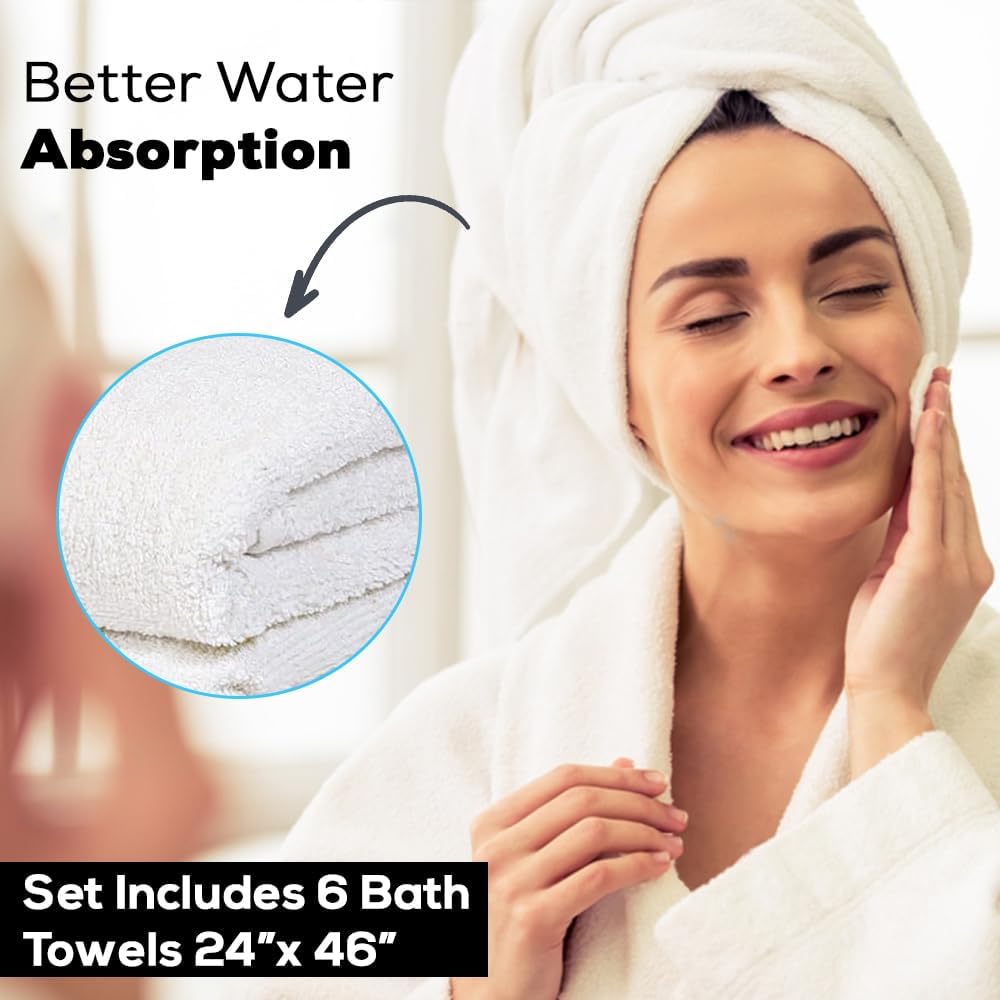 SIMPLI-MAGIC Cotton Set, Towels, 24x46, White, 6 Count