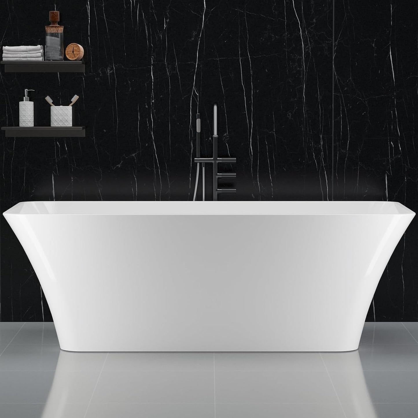 67" Acrylic Freestanding Bathtub, Free Standing Soaking Tub, Free Standing Tub with Overflow and Matte Silver Drain, Modern Bathtub for Bathroom, Hotel, Easy to Install, CUPC Certified, Black, Sky