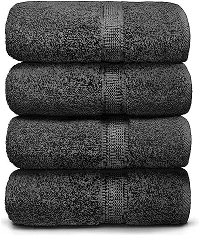 Ariv Premium Bath Towels Pack of 4, 100% Cotton, Large, Super Soft, Highly Absorbent, Quick Dry, Durable, Comfortable, Great Value & Quality, Perfect for Home & Bathroom - Grey