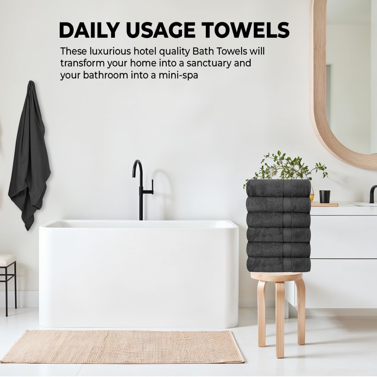 Hotel & Spa 100% Cotton Bath Towels Pack of 6, Ultra Soft, Quick Dry, Lightweight, Highly Absorbent, Perfect for Shower, Spa, Gym, Pool, Hotel, Resort & Daily Use (Grey - 24x48 Inches)