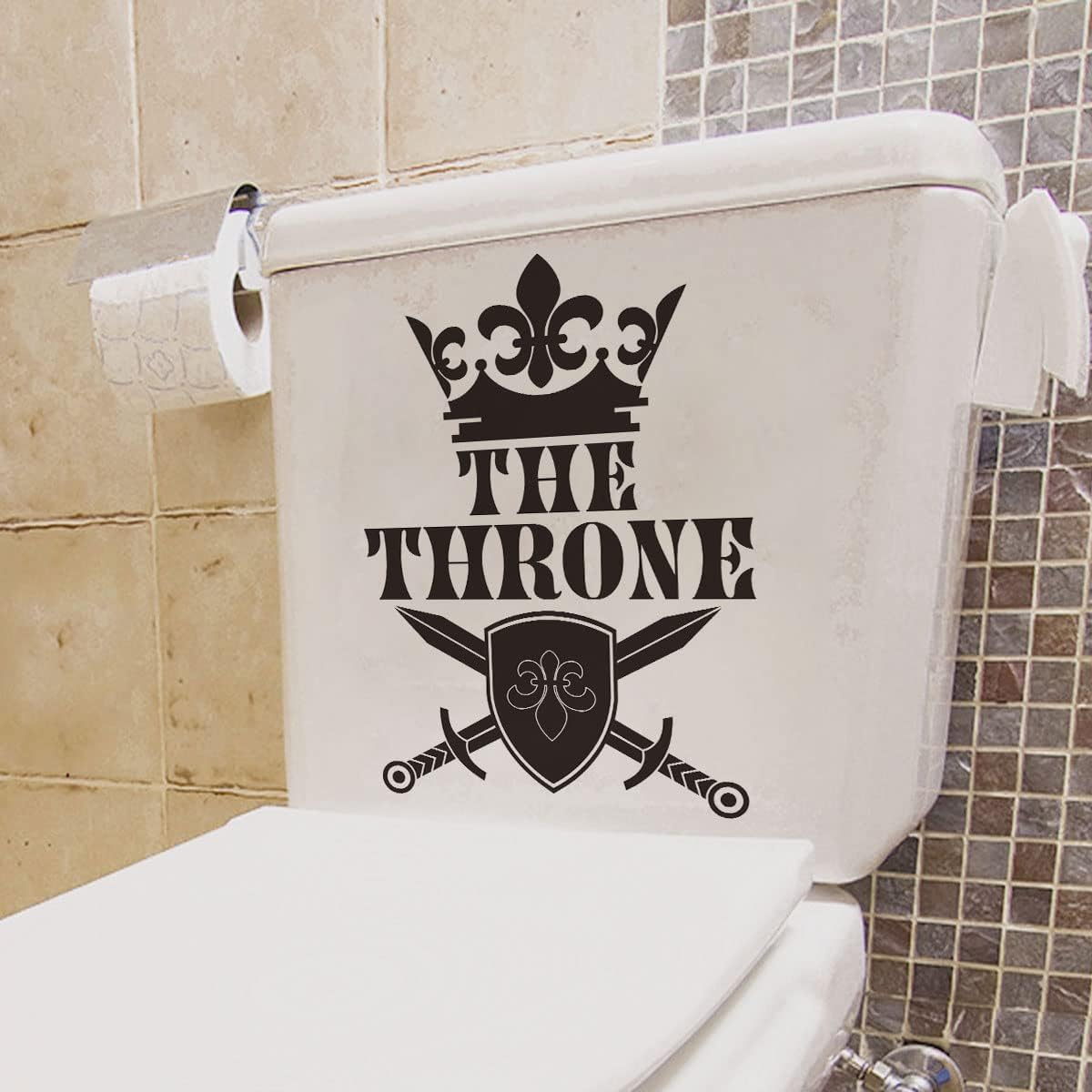 The Throne Humor Toilet Lid Stickers, Removable Waterproof Vinyl Toilet Seat Cover Decal, Funny Decor for Closestool Lavatory Bathroom Washroom Home Office