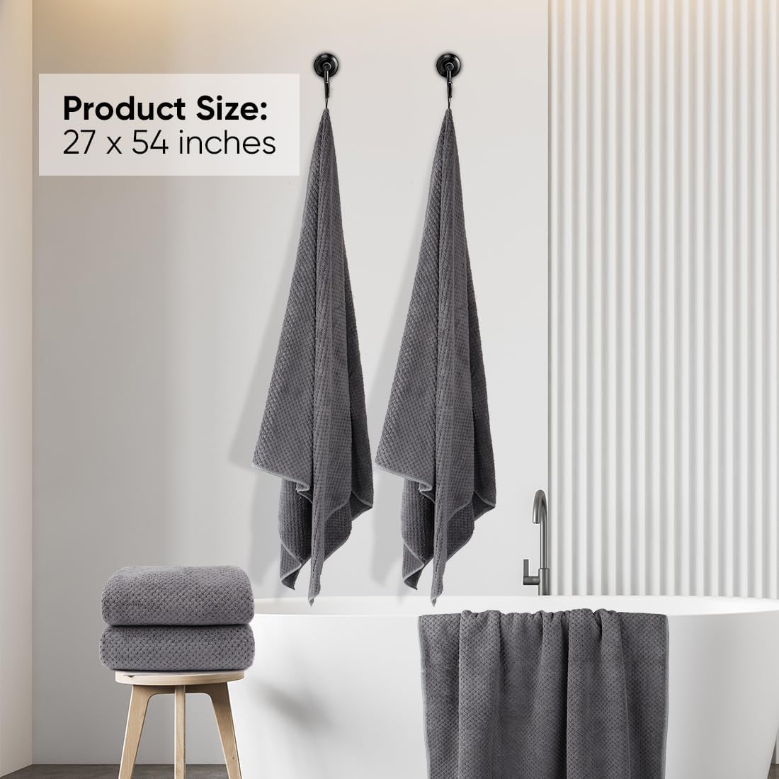HOMEXCEL Bath Towels Pack of 2, (27 x 54 Inches) Microfiber Ultra Soft Highly Absorbent Bath Towel Set, Lightweight and Quick Drying Towels for Body, Sport, Yoga, SPA, Fitness, Grey