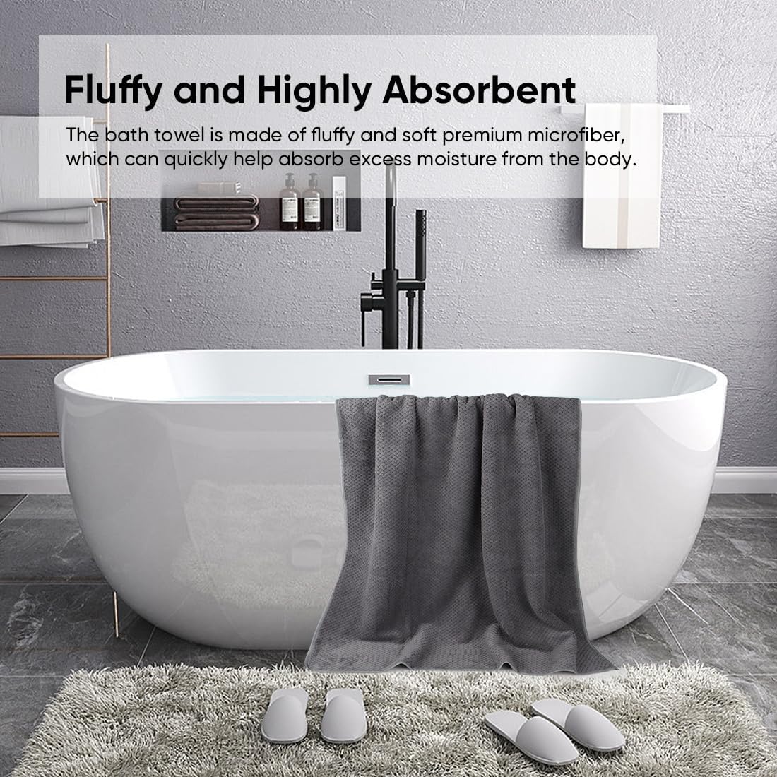 HOMEXCEL Bath Towels Pack of 2, (27 x 54 Inches) Microfiber Ultra Soft Highly Absorbent Bath Towel Set, Lightweight and Quick Drying Towels for Body, Sport, Yoga, SPA, Fitness, Grey