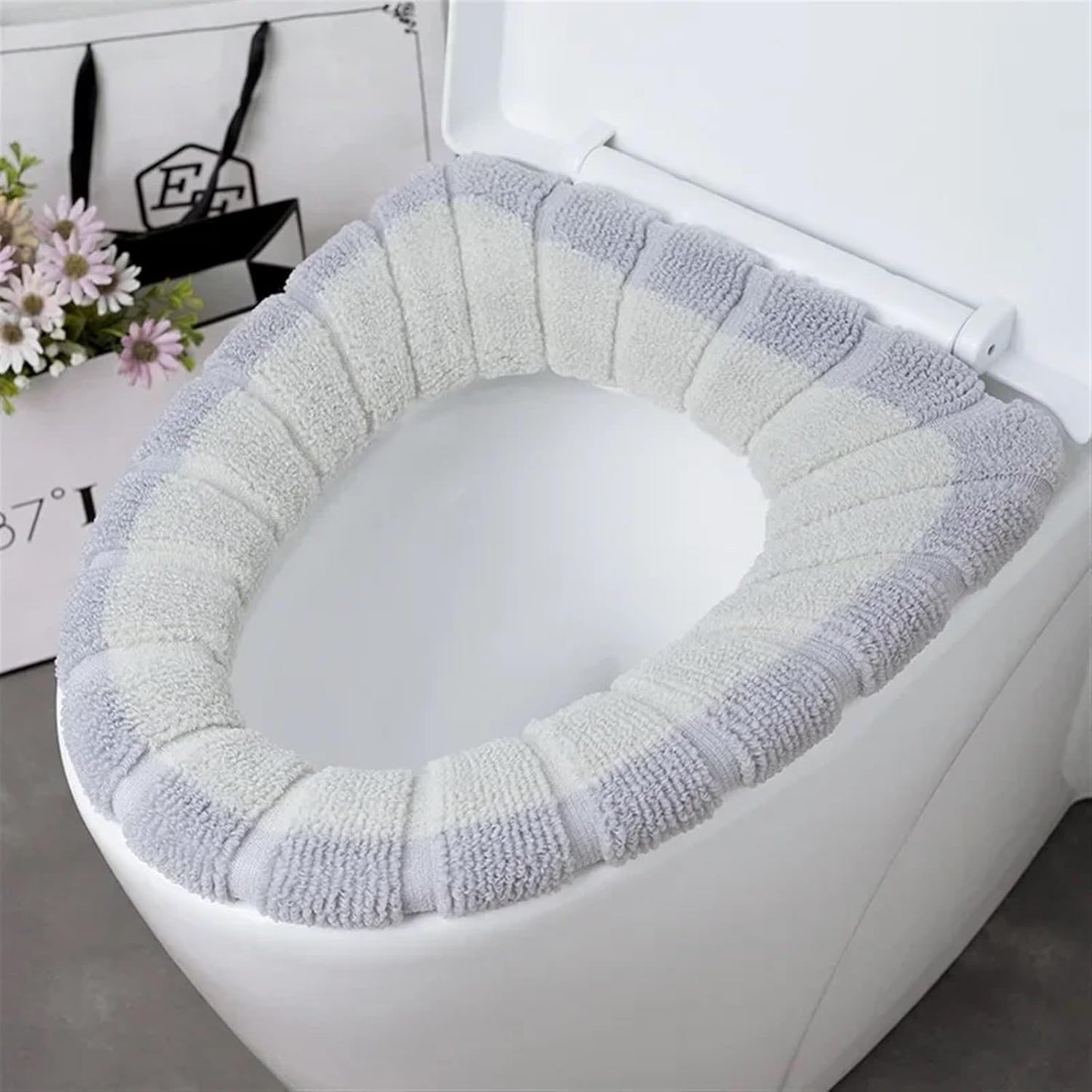 Toilet cushion,toilet seat cover set,Winter Warm Toilet Seat Cover Mat Bathroom Toilet Pad Cushion with Handle Thicker Soft Washable Closestool Warmer Accessories(Bpink)