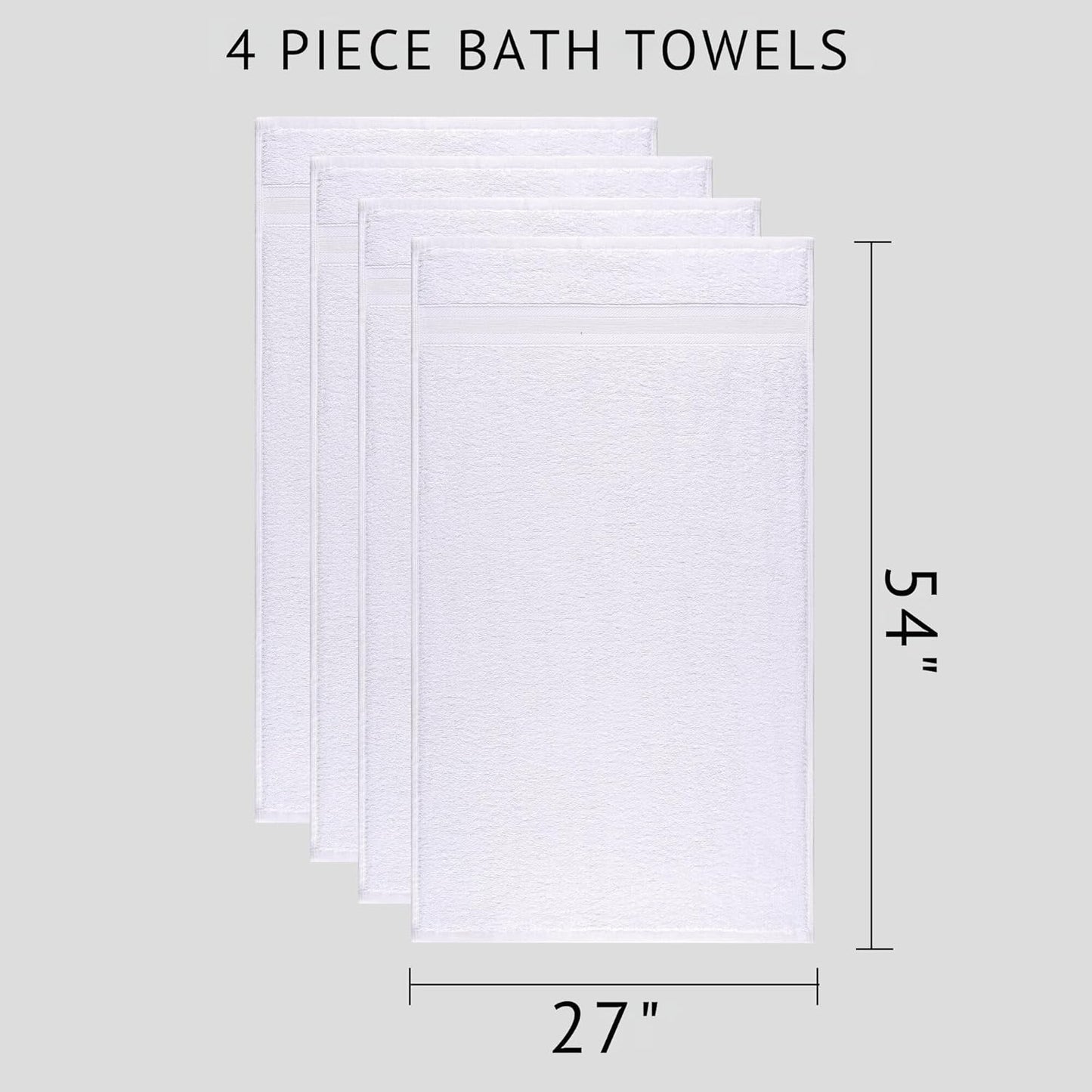 Quick-Dry, Soft & High Absorbent Bath Towels 27"x54" Cotton Turkish Bath Towel Set of 4 | Daily Use 100% Cotton Towels for Bathroom, Gym & More | Bathroom Towels Set (4 Pcs, White)