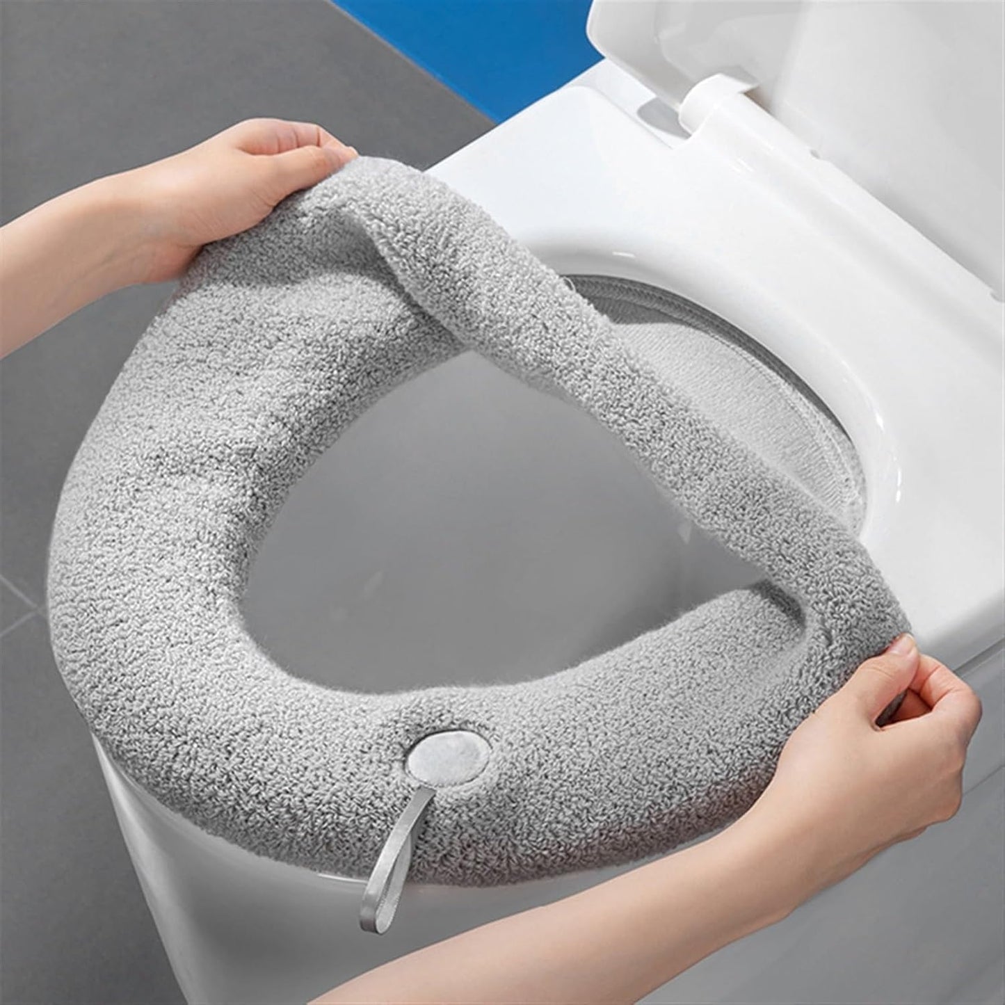 Toilet cushion,toilet seat cover set,Winter Warm Toilet Seat Cover Closestool Mat 1Pcs Washable Bathroom Accessories Knitting Pure Color Soft O-Shape Pad Bidet Cover(Gray)