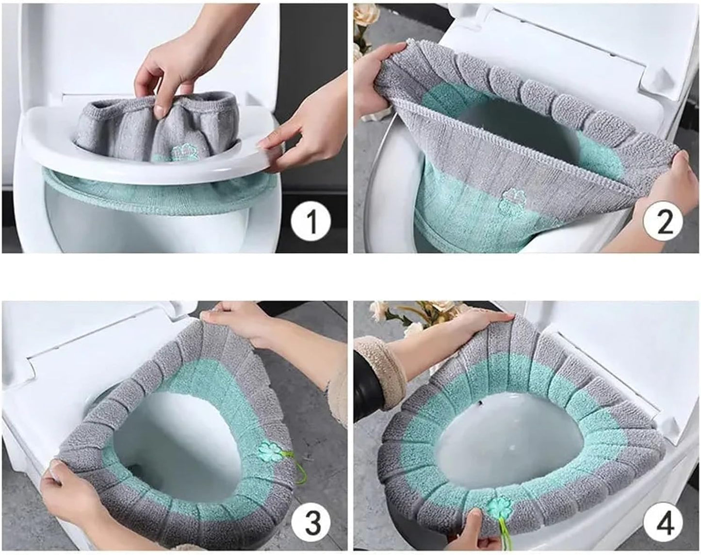Toilet cushion,toilet seat cover set,Winter Warm Toilet Seat Cover Mat Bathroom Toilet Pad Cushion with Handle Thicker Soft Washable Closestool Warmer Accessories(Green grey)