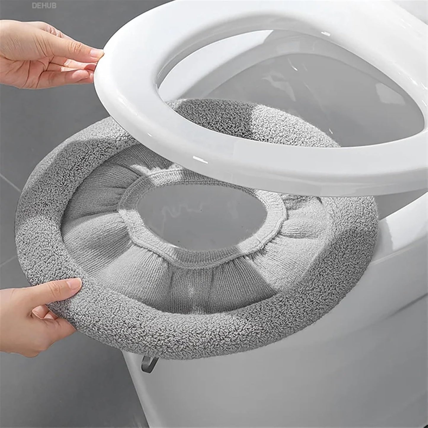 Toilet cushion,toilet seat cover set,Winter Warm Toilet Seat Cover Closestool Mat 1Pcs Washable Bathroom Accessories Knitting Pure Color Soft O-Shape Pad Bidet Cover(Gray)