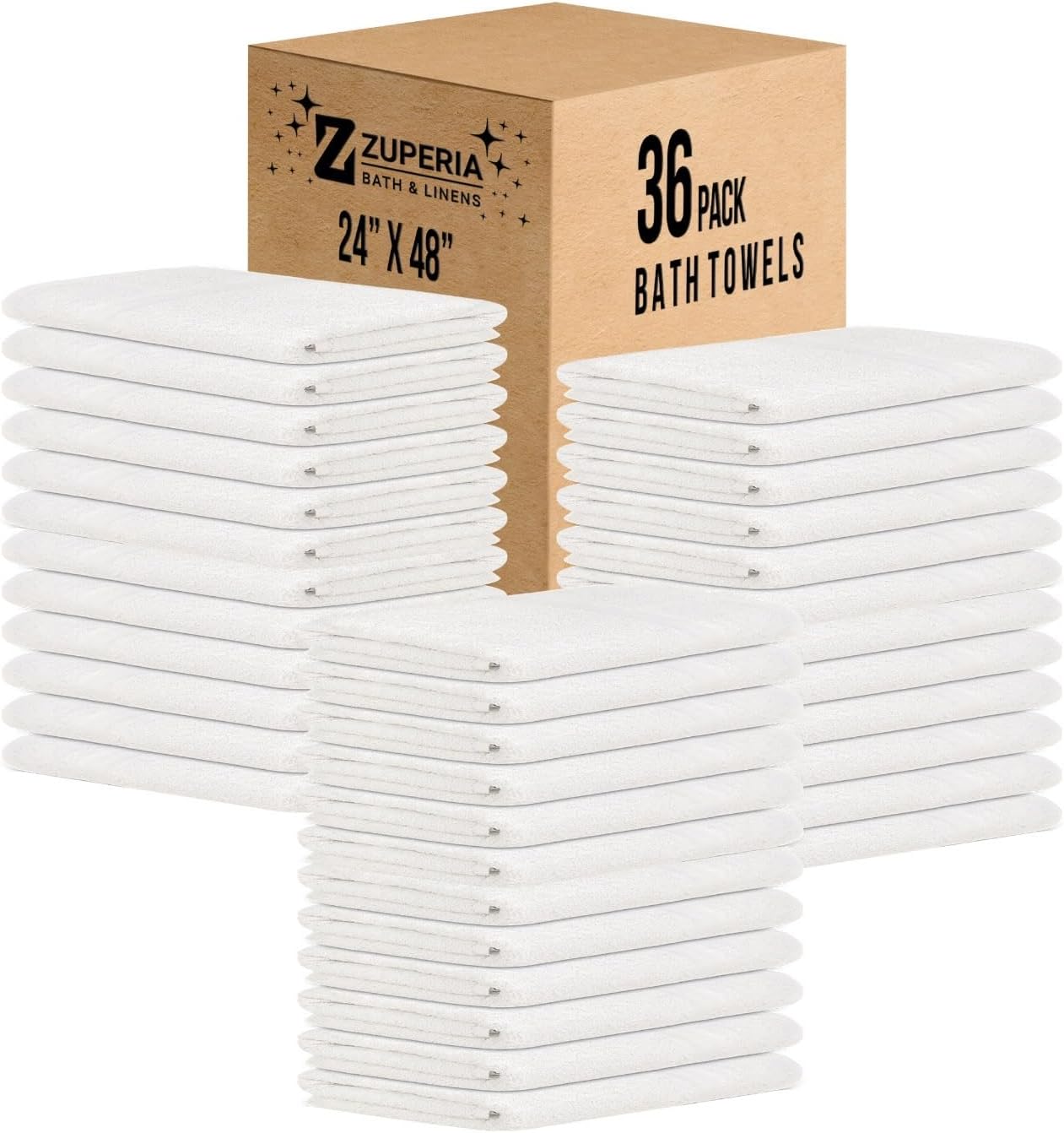 ZUPERIA White Bath Towels Bulk - 20 x 40 Inches, 100% Cotton Economy Light Weight Towels for Commercial Use - Quick Dry, Ultra-Soft, and Absorbent Bulk Towels (12, Bath Towel 20"x40")