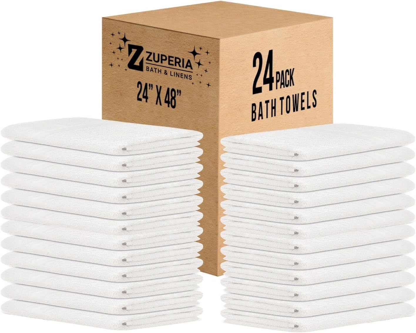 ZUPERIA White Bath Towels Bulk - 20 x 40 Inches, 100% Cotton Economy Light Weight Towels for Commercial Use - Quick Dry, Ultra-Soft, and Absorbent Bulk Towels (12, Bath Towel 20"x40")