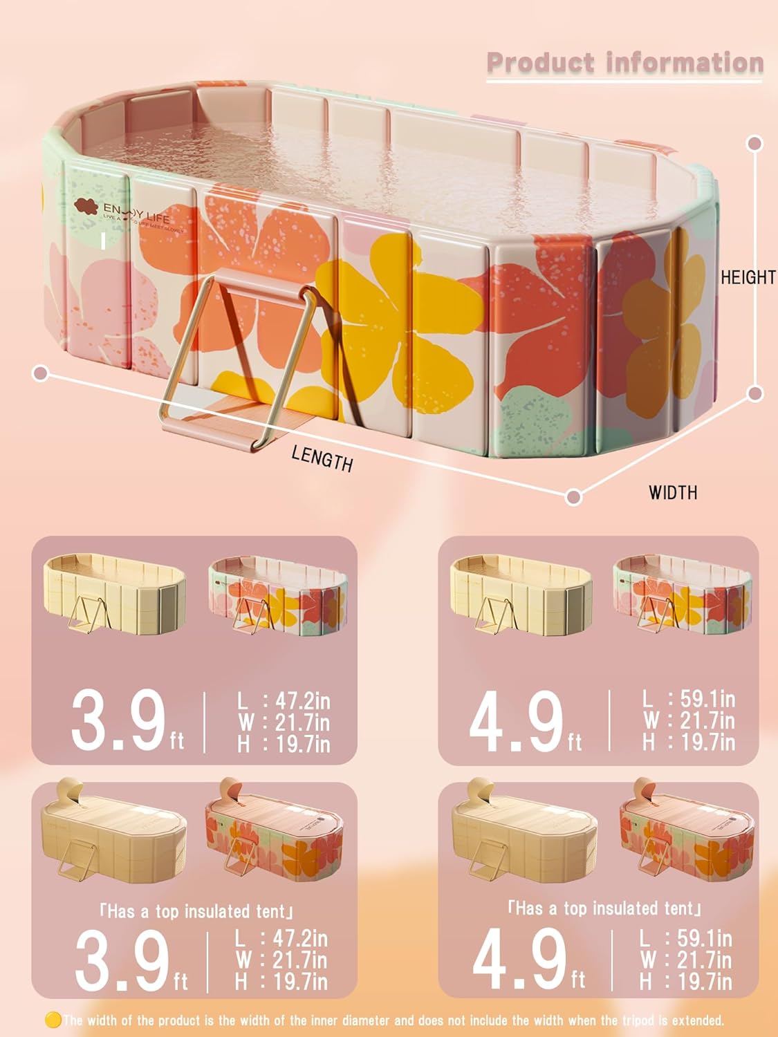 47''Portable insulated bathtub, Ice Bath Tub for Athletes, Inflation-free bathtub for shower, Ice Plunge Tub with Cover, Baths at Home & Outdoor
