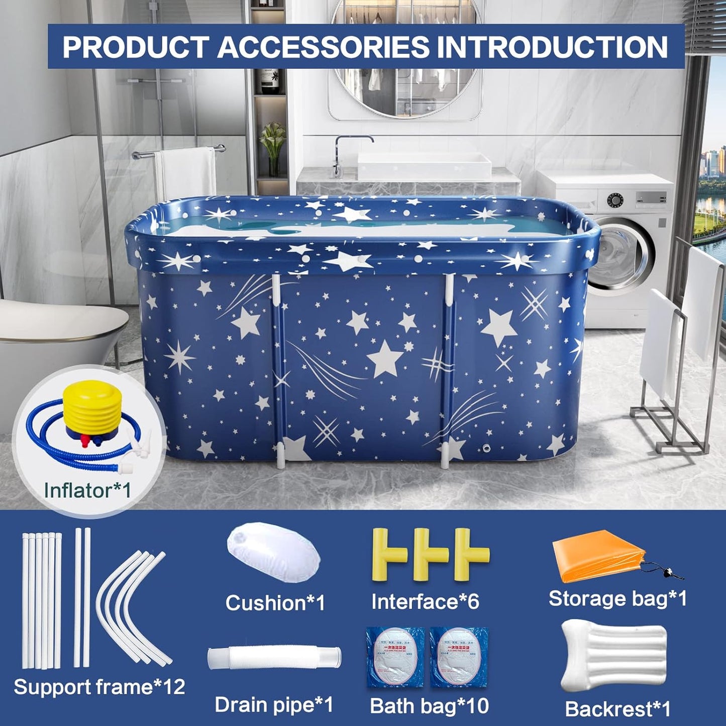 Portable Bathtub, Foldable Bathtub for Adults, Separate Family Bathroom SPA Therapy Tub for Shower Stall, Soaking Hot SPA and Ice Bath Tub, 45.3''x23.6''x19.7''