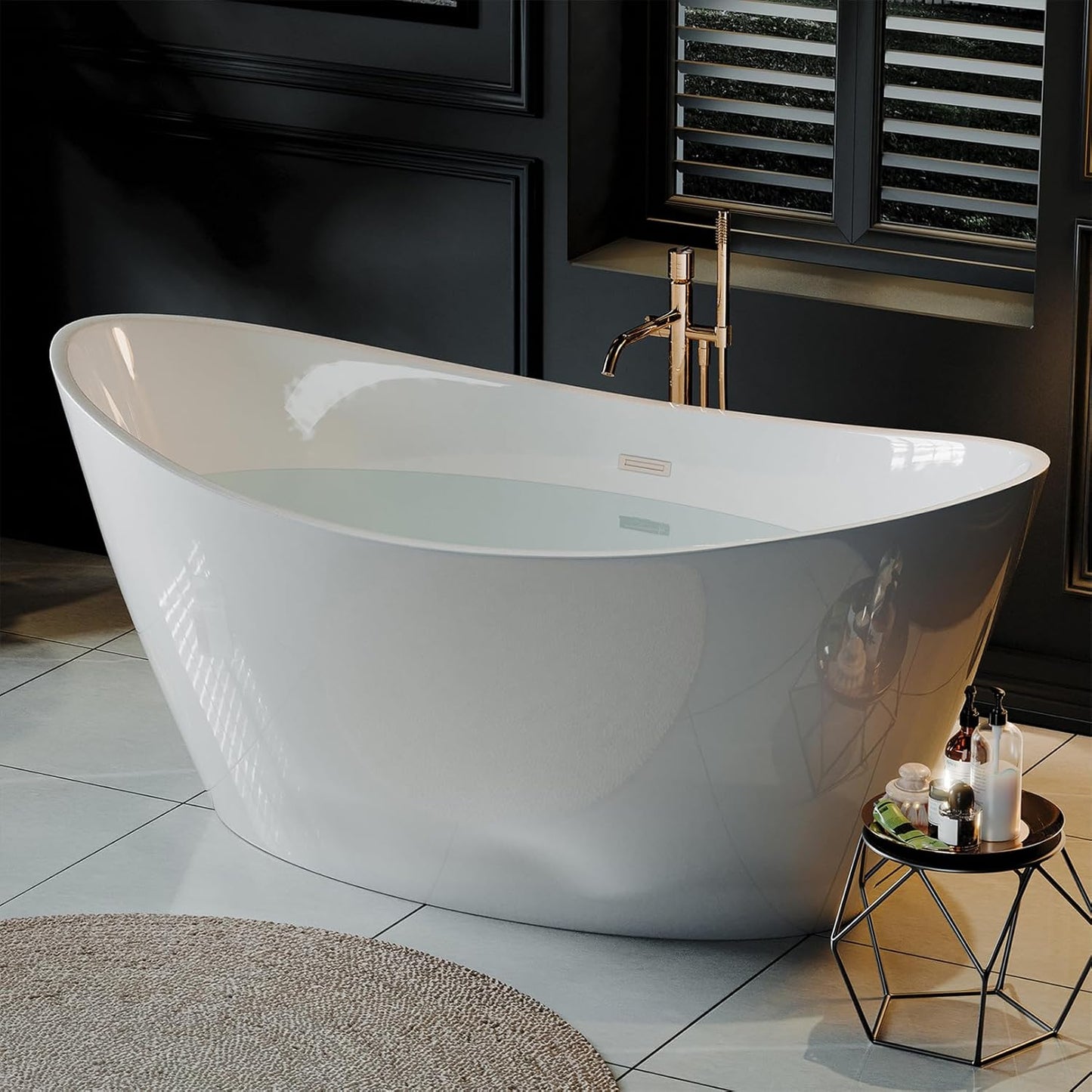 Empava 67" Acrylic Freestanding Bathtub Soaking SPA Tub Modern Stand Alone Bathtubs in White SA1518