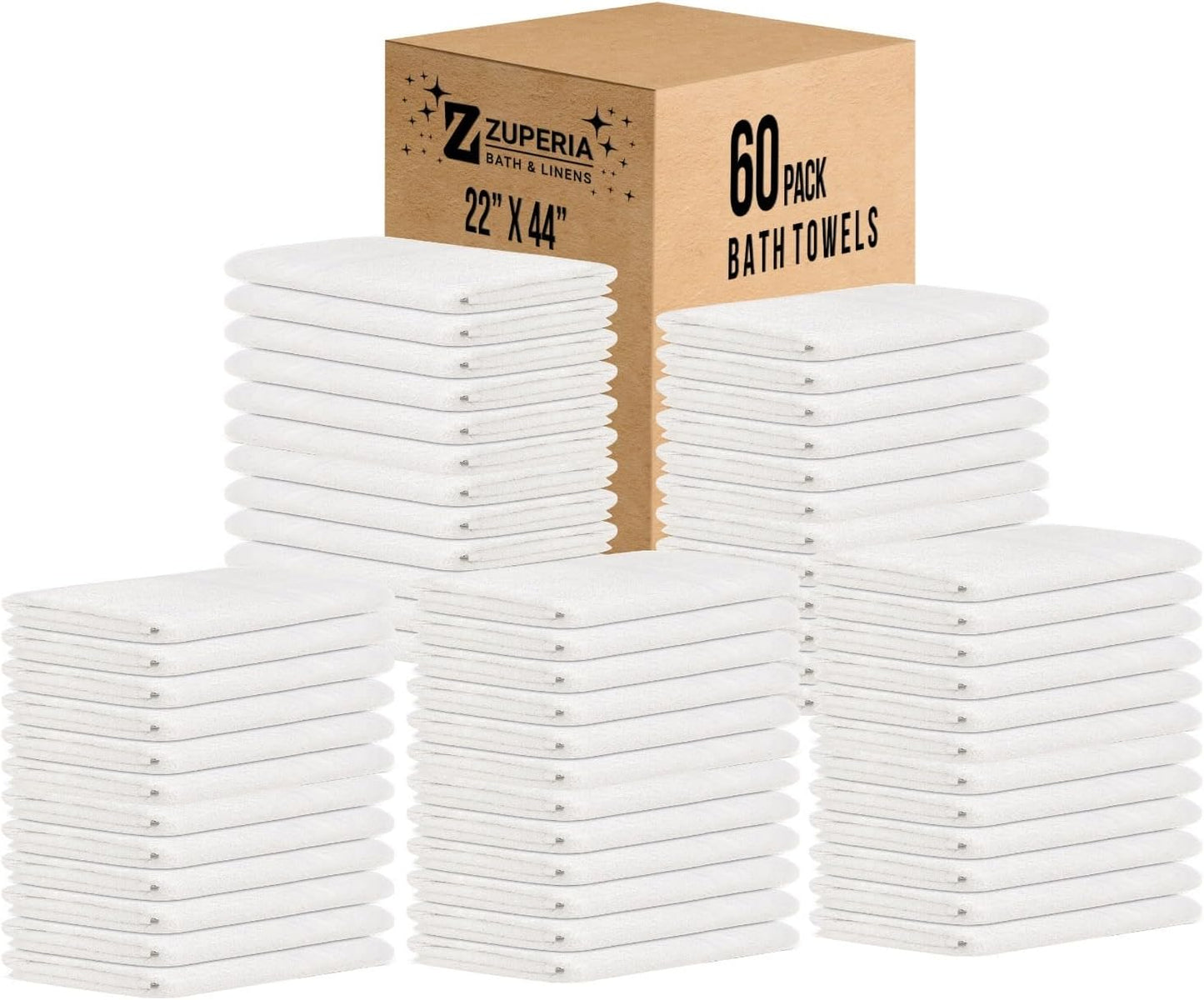 ZUPERIA White Bath Towels Bulk - 20 x 40 Inches, 100% Cotton Economy Light Weight Towels for Commercial Use - Quick Dry, Ultra-Soft, and Absorbent Bulk Towels (12, Bath Towel 20"x40")