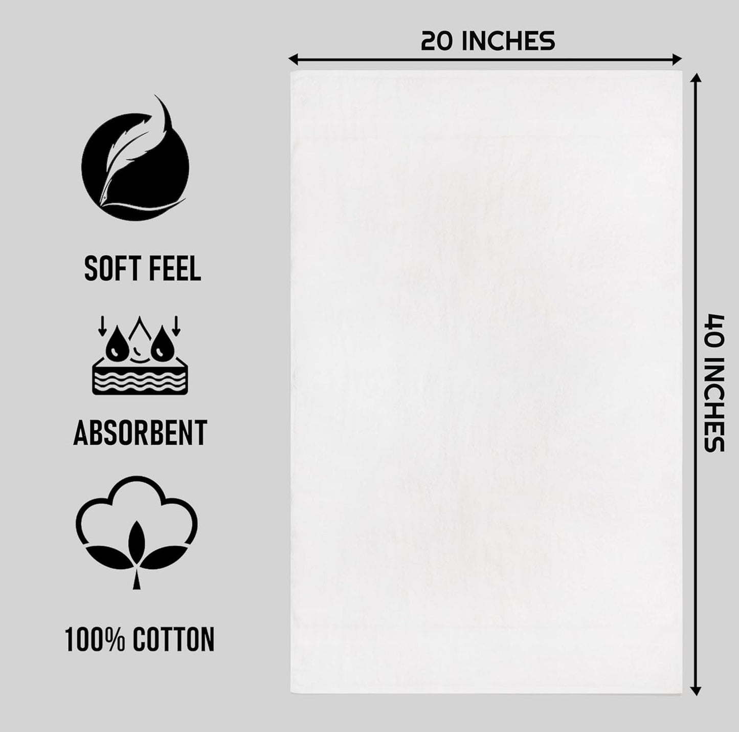ZUPERIA White Bath Towels Bulk - 20 x 40 Inches, 100% Cotton Economy Light Weight Towels for Commercial Use - Quick Dry, Ultra-Soft, and Absorbent Bulk Towels (12, Bath Towel 20"x40")