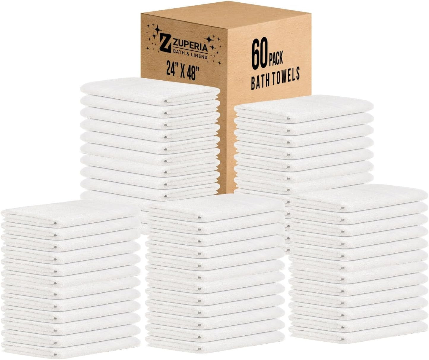 ZUPERIA White Bath Towels Bulk - 20 x 40 Inches, 100% Cotton Economy Light Weight Towels for Commercial Use - Quick Dry, Ultra-Soft, and Absorbent Bulk Towels (12, Bath Towel 20"x40")
