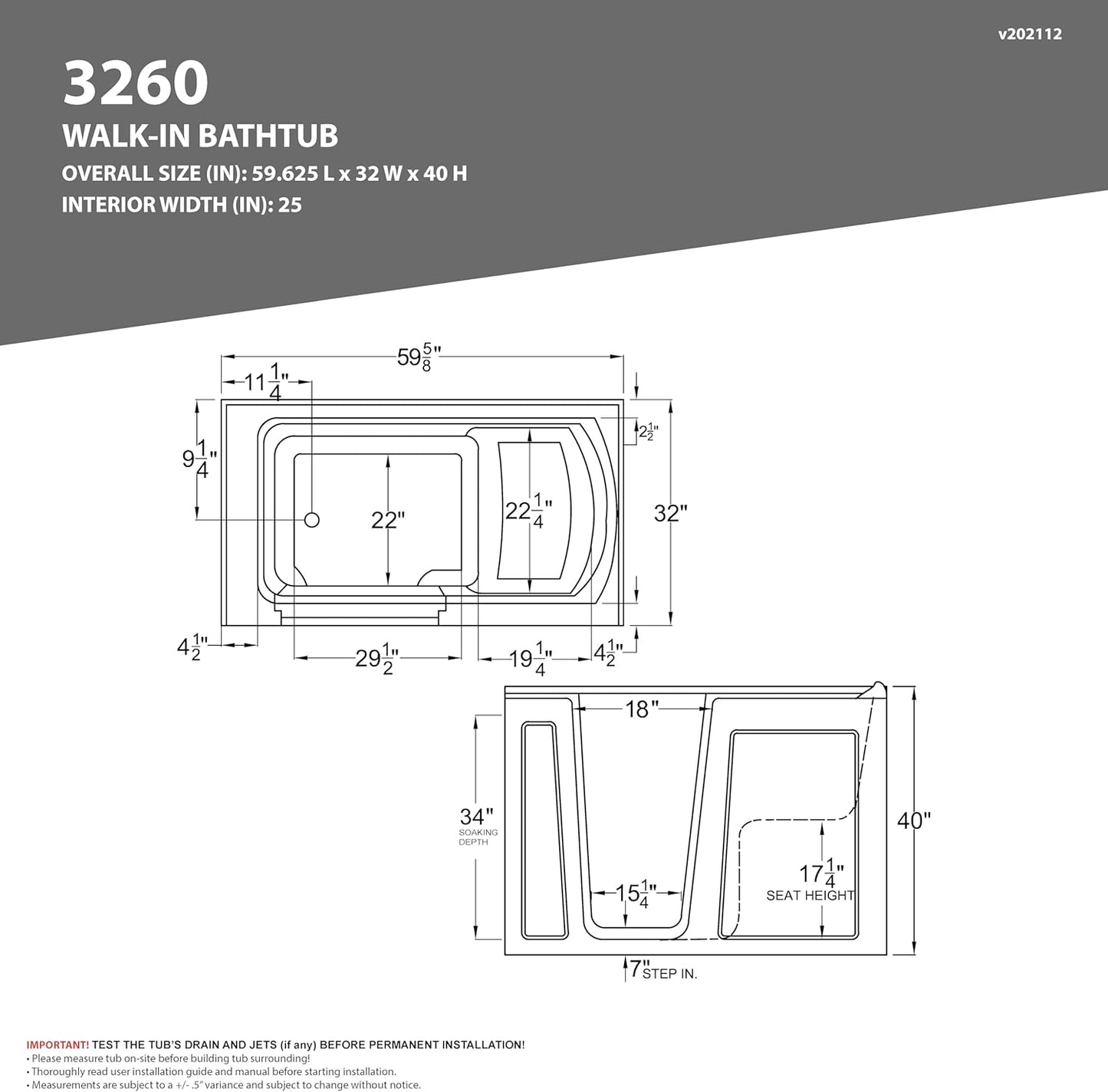 ANZZI Tubs Series Left Drain Quick Fill Walk-In Whirlpool and Air Tub with Powered Fast Drain in White Finish 32 in. x 60 in. | AMZ3260LWD
