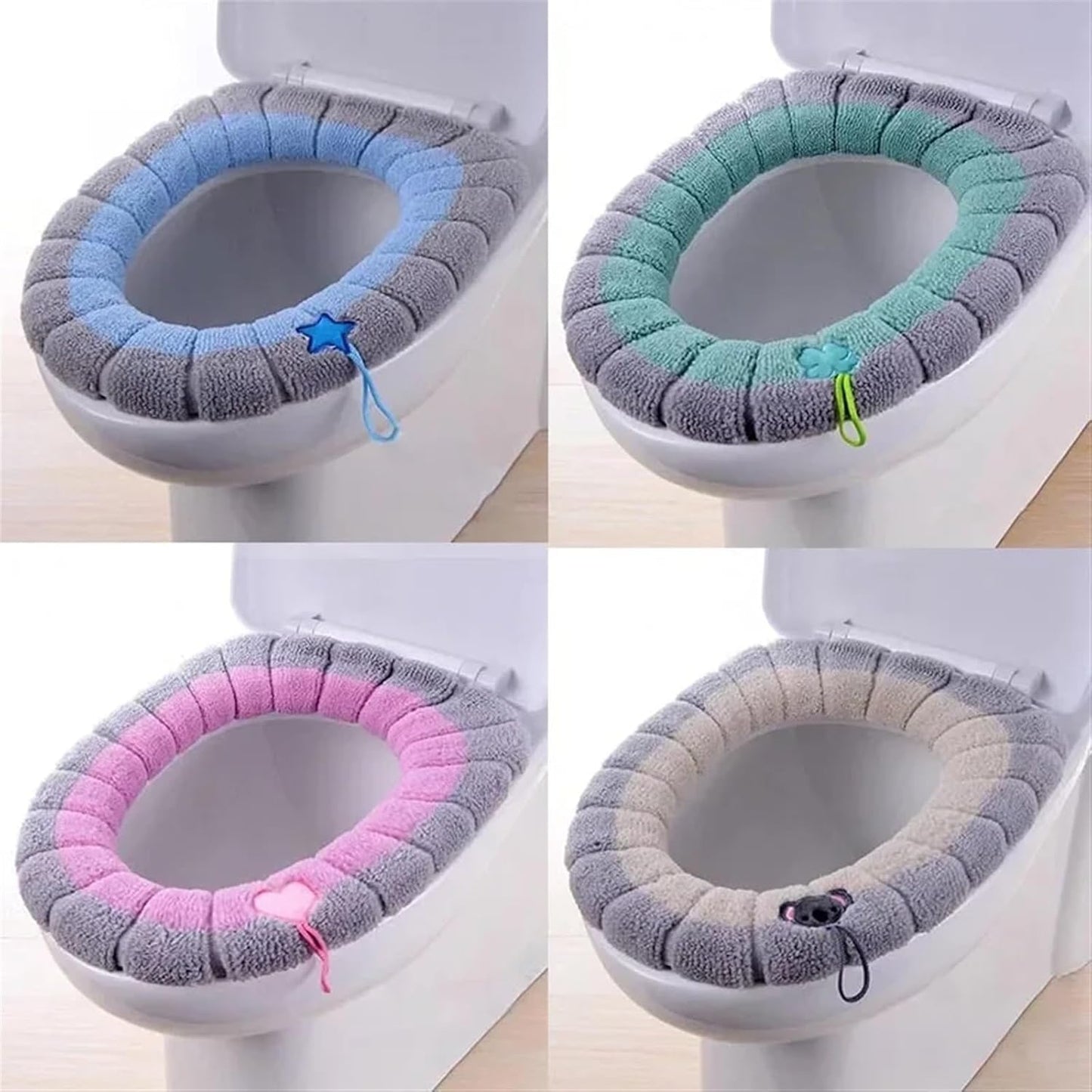 Toilet cushion,toilet seat cover set,Winter Warm Toilet Seat Cover Mat Bathroom Toilet Pad Cushion with Handle Thicker Soft Washable Closestool Warmer Accessories(Green grey)