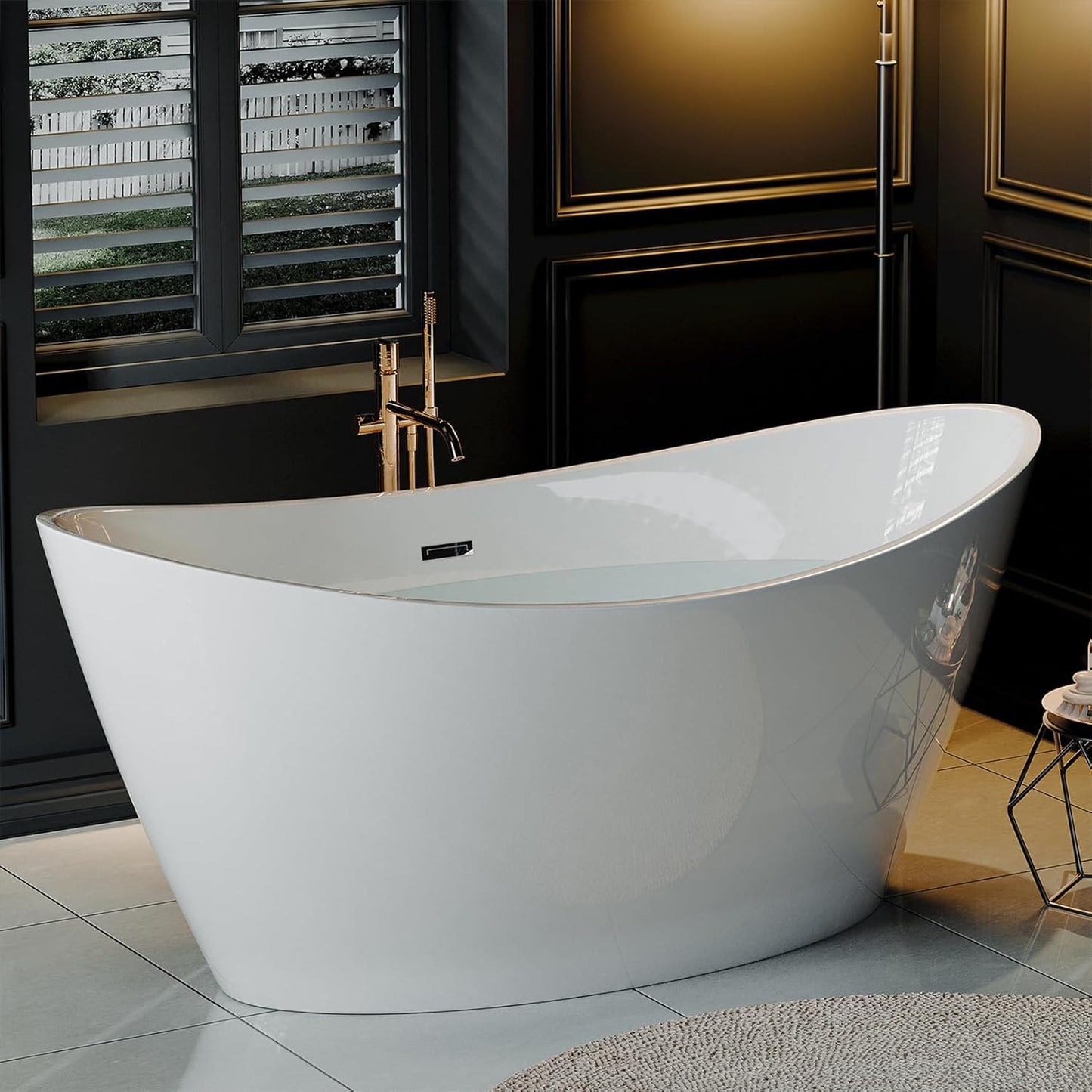 Empava 67" Acrylic Freestanding Bathtub Soaking SPA Tub Modern Stand Alone Bathtubs in White SA1518