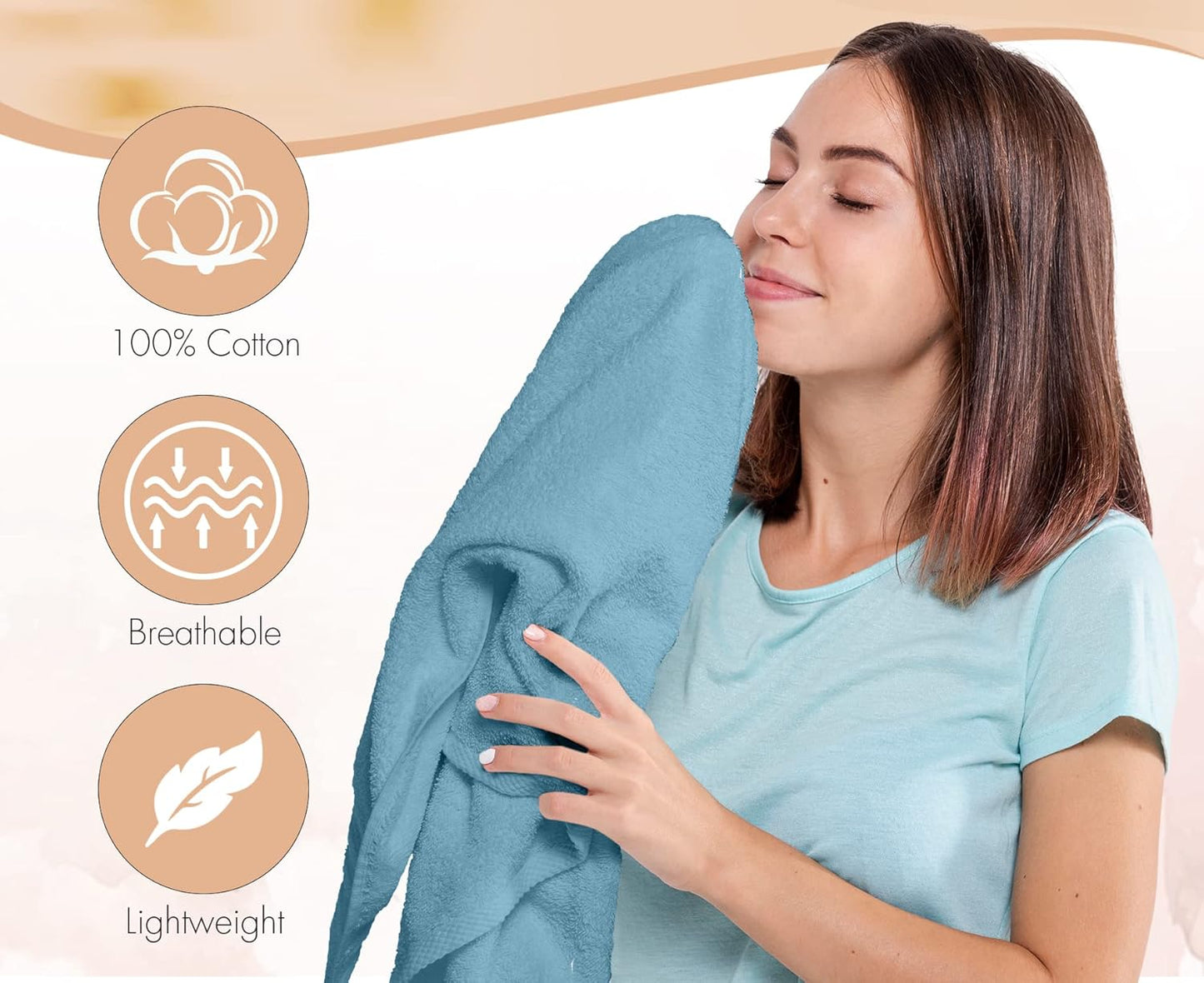 Pack of 6 Bath Towels Set 27 x 54 Inches, 100% Cotton, Larger & Lighter Weight, Quicker to Dry, Super Soft and Absorbent, Perfect for Bathroom (Multicolor, Pack of 6 (27''x54''))