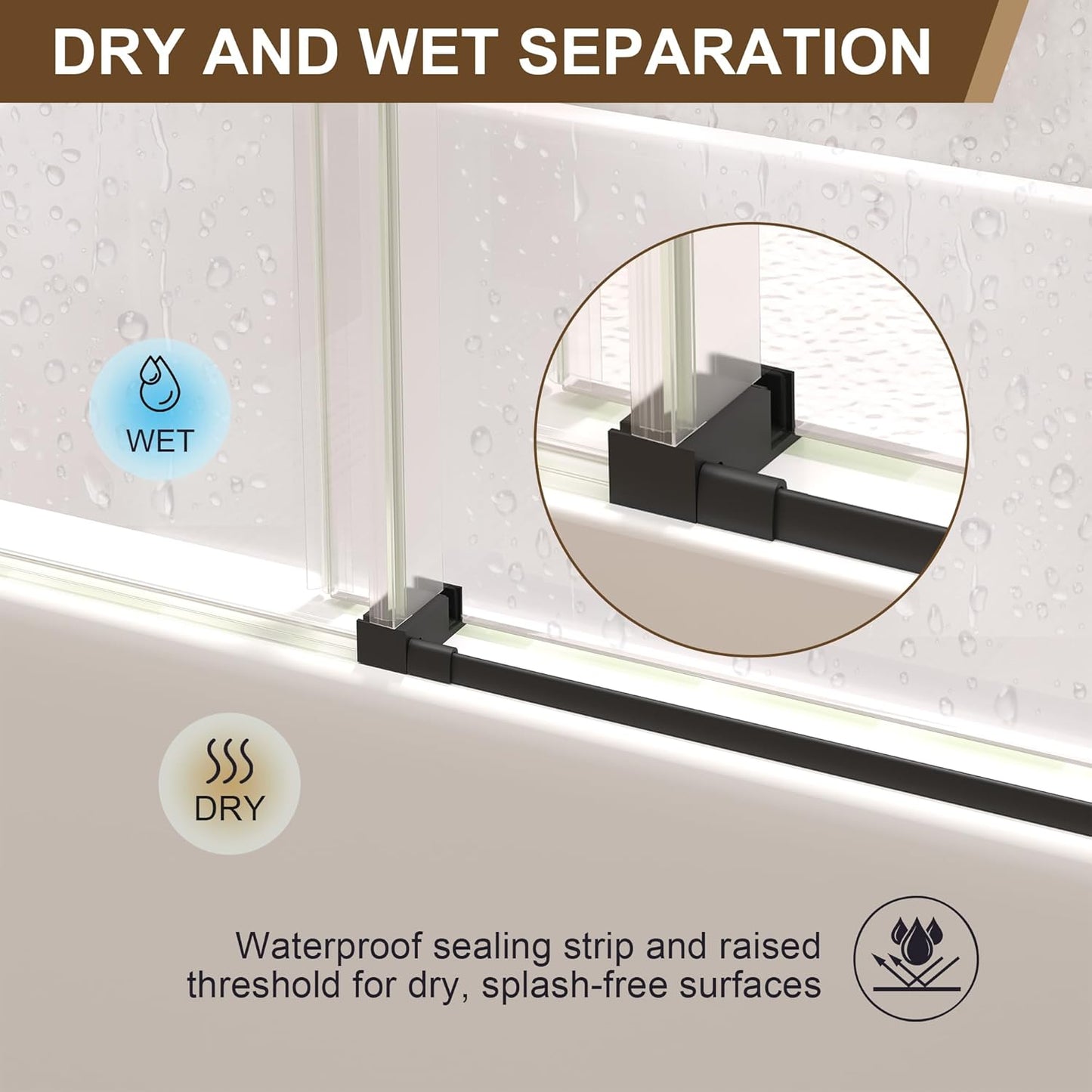 Frameless Bathtub Shower Door, 55-60" W x 60" H Sliding Tub Shower Door, 1/4''(6mm) SGCC Tempered Glass with Explosion-Proof Film Nano Coating, Stainless Steel Hardware, Matte Black