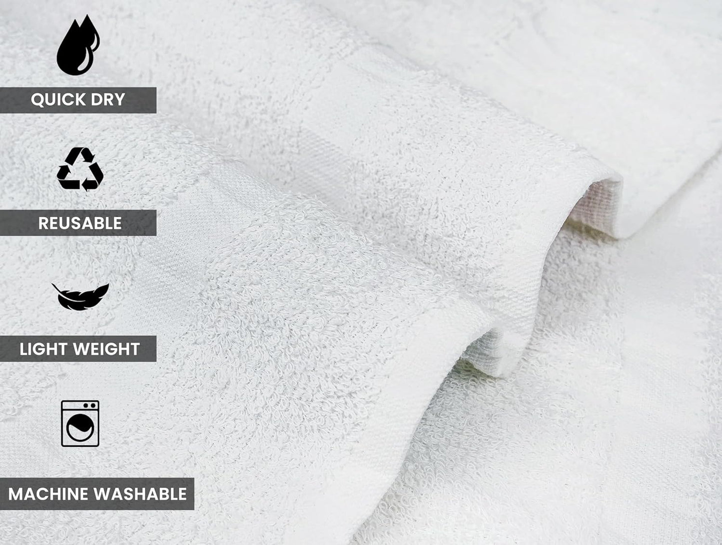 ZUPERIA White Bath Towels Bulk - 20 x 40 Inches, 100% Cotton Economy Light Weight Towels for Commercial Use - Quick Dry, Ultra-Soft, and Absorbent Bulk Towels (12, Bath Towel 20"x40")