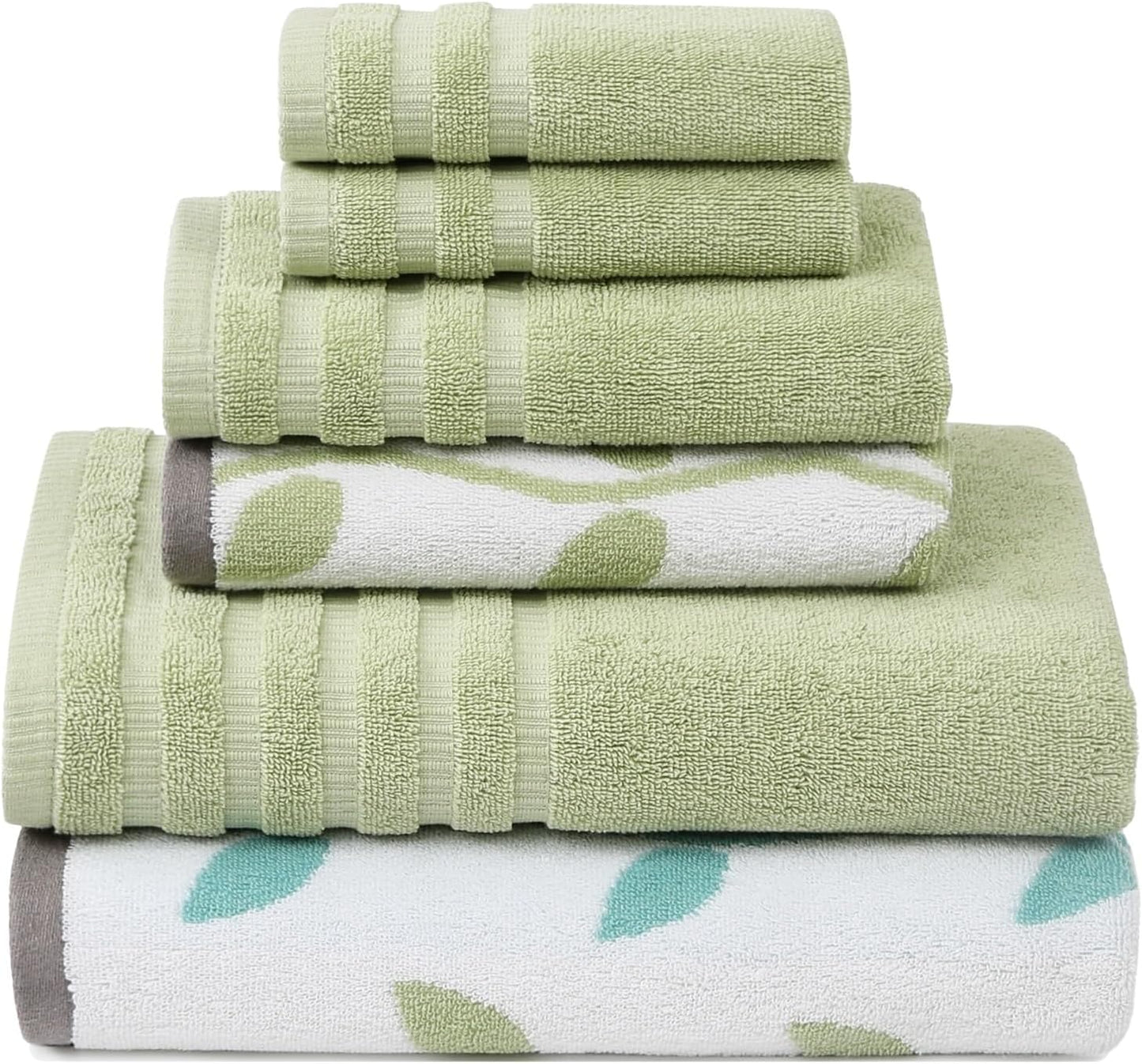 Modern Threads Organic Vines 6-Piece 100% Cotton Towel Set – Yarn Dyed Jacquard & Solid – Includes 2 Bath Towels, 2 Hand Towels, 2 Washcloths – Absorbent, Quick Dry, Soft & Durable – Aqua