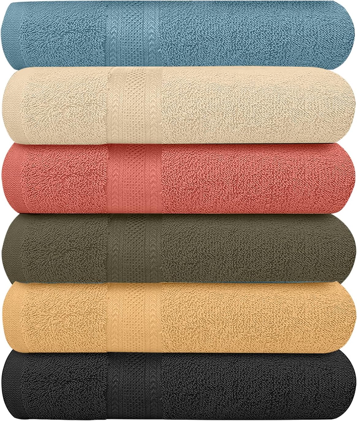 Pack of 6 Bath Towels Set 27 x 54 Inches, 100% Cotton, Larger & Lighter Weight, Quicker to Dry, Super Soft and Absorbent, Perfect for Bathroom (Multicolor, Pack of 6 (27''x54''))