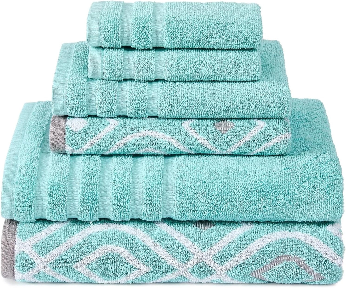 Modern Threads Organic Vines 6-Piece 100% Cotton Towel Set – Yarn Dyed Jacquard & Solid – Includes 2 Bath Towels, 2 Hand Towels, 2 Washcloths – Absorbent, Quick Dry, Soft & Durable – Aqua