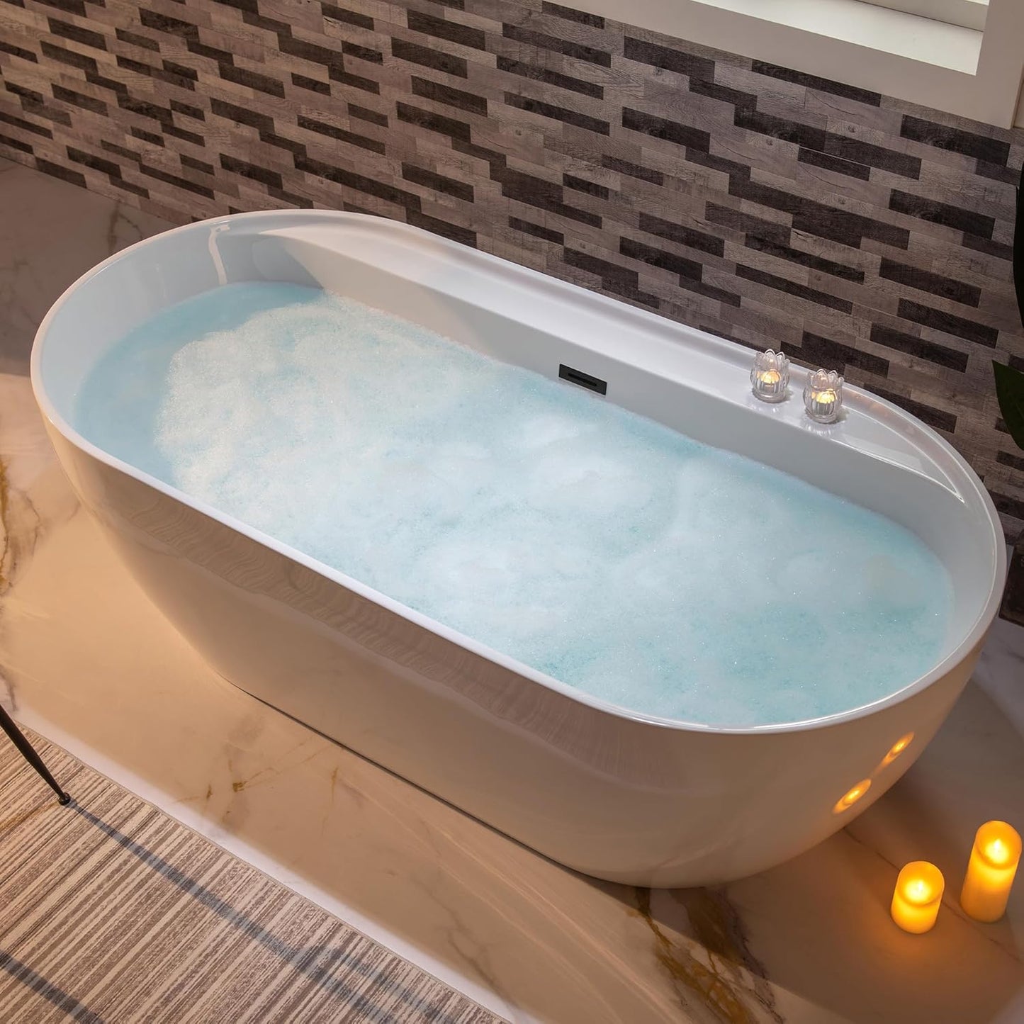WOODBRIDGE 72" Acrylic Freestanding Bathtub Contemporary Soaking White Tub with Matte Black Overflow and Drain,B0059-MB