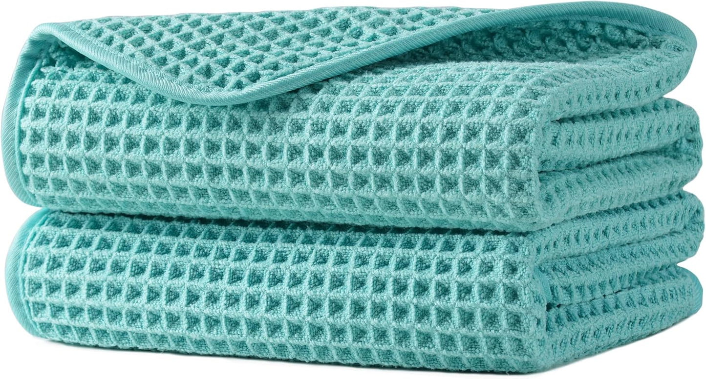 Microfiber Waffle Hand Towels, 2 Pieces, Soft, Absorbent, Fast Drying, Lint Free (Gray)