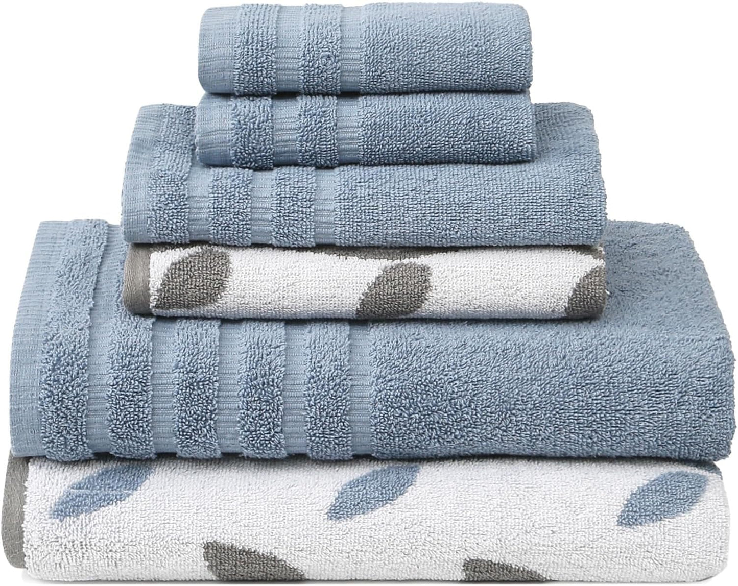 Modern Threads Organic Vines 6-Piece 100% Cotton Towel Set – Yarn Dyed Jacquard & Solid – Includes 2 Bath Towels, 2 Hand Towels, 2 Washcloths – Absorbent, Quick Dry, Soft & Durable – Aqua