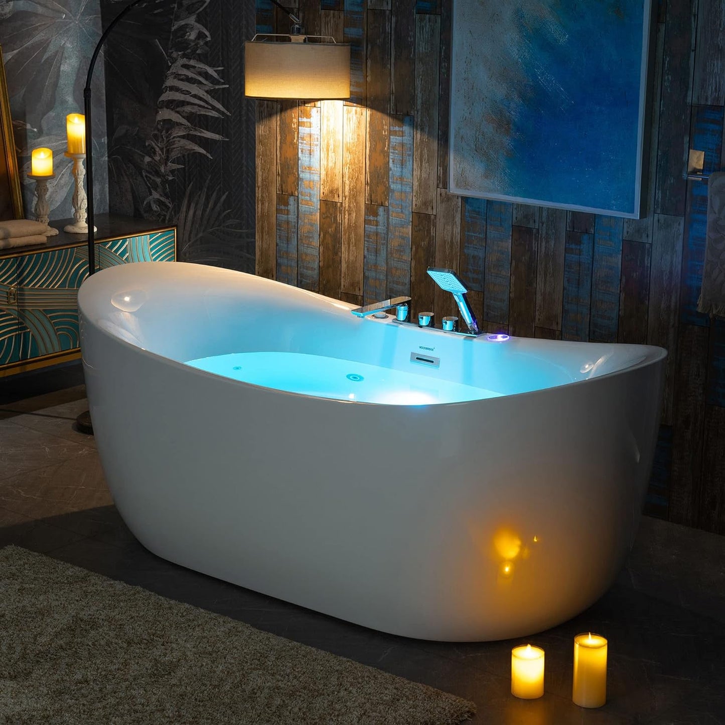 WOODBRIDGE 72" x 35-3/8" Whirlpool Water Jetted and Air Bubble Freestanding Heated Soaking Combination Bathtub with LED control panel, BJ400