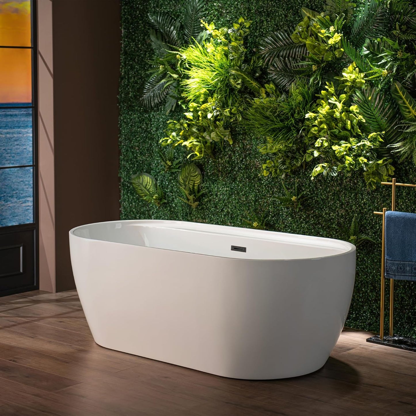 WOODBRIDGE 72" Acrylic Freestanding Bathtub Contemporary Soaking White Tub with Matte Black Overflow and Drain,B0059-MB