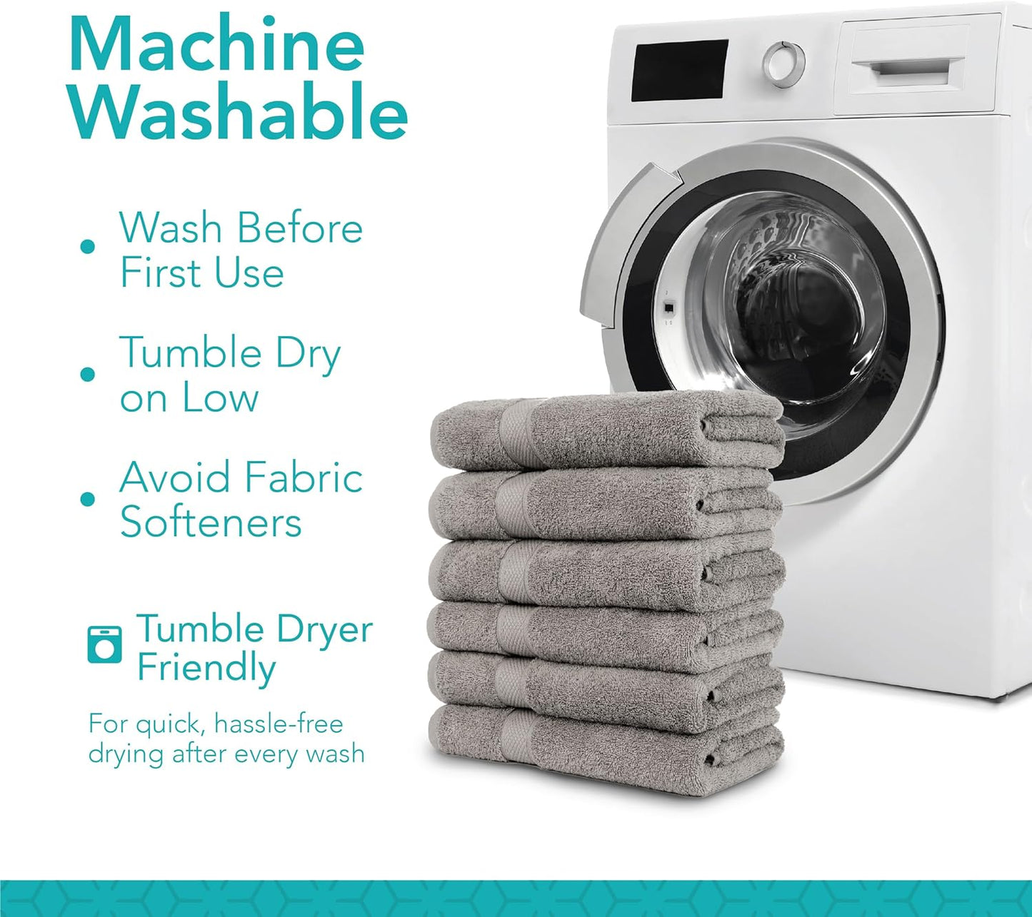 Pleasant Home Bath Towels Set of 6 (24” x 50”) 100% Cotton, 515 GSM | Soft & Absorbent Towels for Bathroom, Gym, Pool & Spa | Bulk Bath Towels 6 Pack - Gray