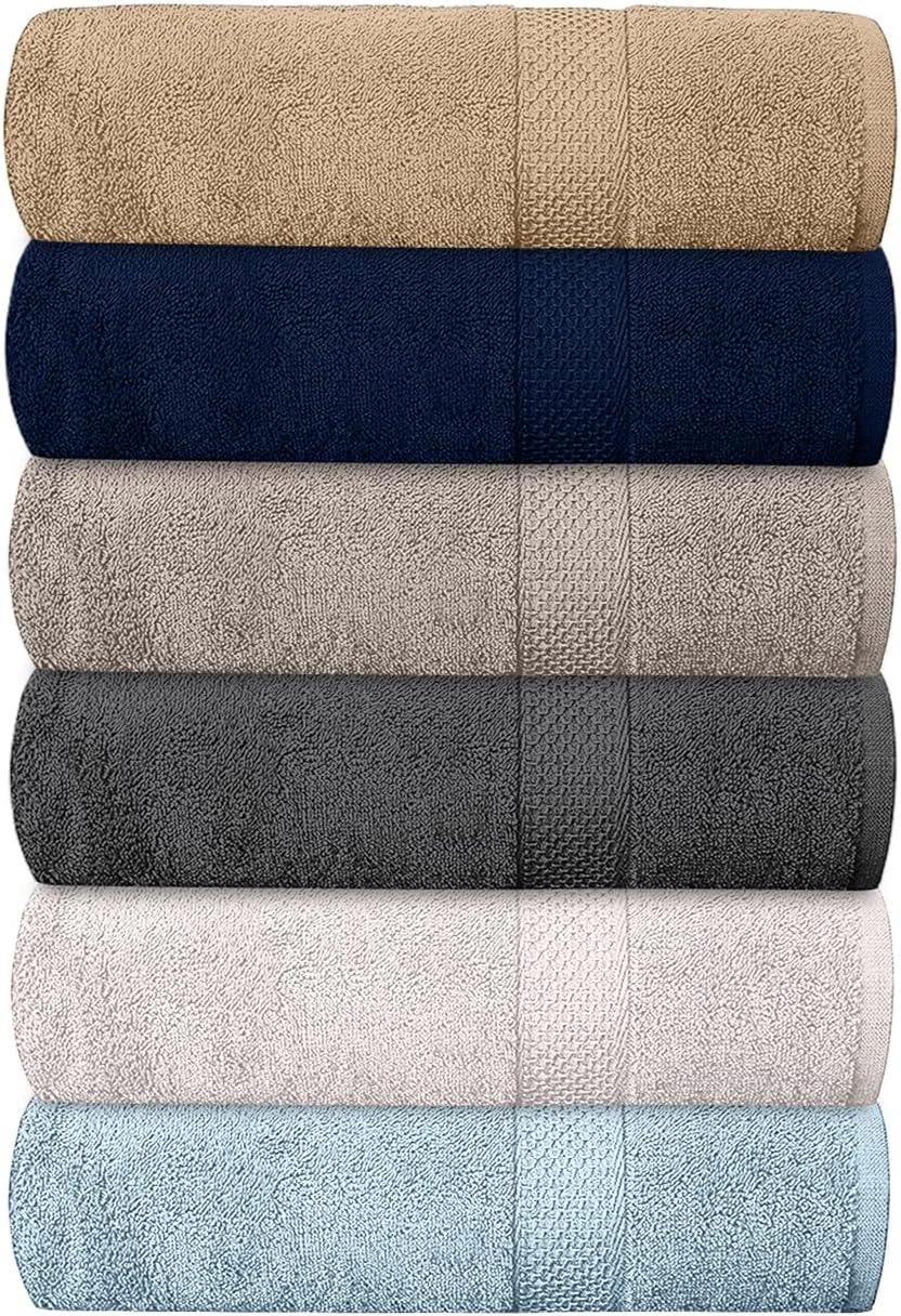 Hotel & Spa 100% Cotton Bath Towels Pack of 6, Ultra Soft, Quick Dry, Lightweight, Highly Absorbent, Perfect for Shower, Spa, Gym, Pool, Hotel, Resort & Daily Use (Grey - 24x48 Inches)