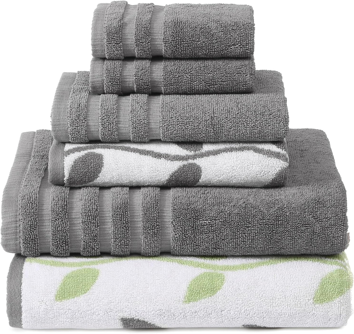 Modern Threads Organic Vines 6-Piece 100% Cotton Towel Set – Yarn Dyed Jacquard & Solid – Includes 2 Bath Towels, 2 Hand Towels, 2 Washcloths – Absorbent, Quick Dry, Soft & Durable – Aqua