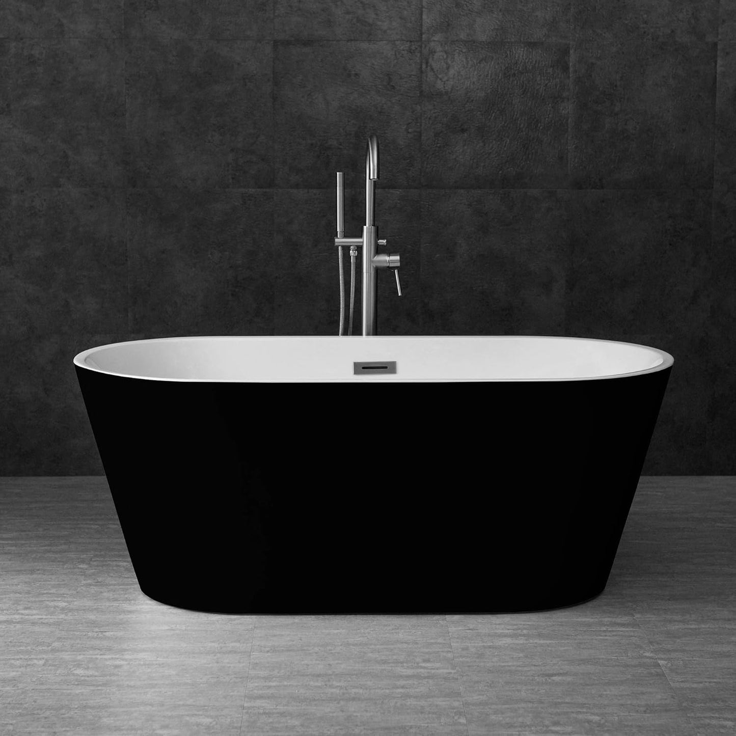 WOODBRIDGE 59" Freestanding White Acrylic Soaking Bathtub with Brushed Gold Drain and Overflow,BTA1514 -BG-Drain &O