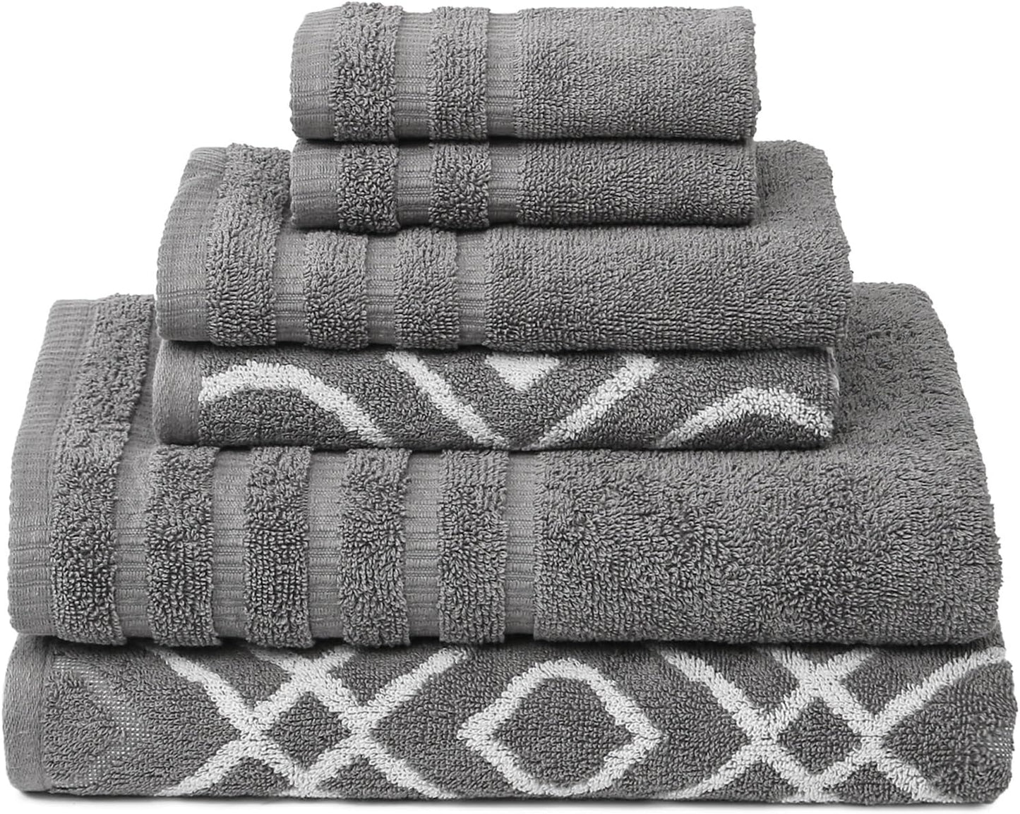 Modern Threads Organic Vines 6-Piece 100% Cotton Towel Set – Yarn Dyed Jacquard & Solid – Includes 2 Bath Towels, 2 Hand Towels, 2 Washcloths – Absorbent, Quick Dry, Soft & Durable – Aqua