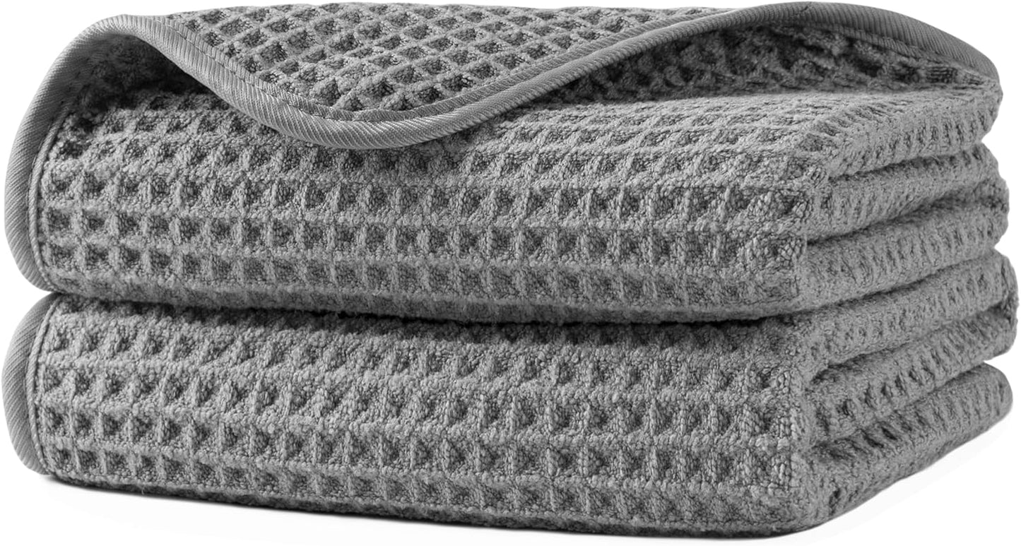 Microfiber Waffle Hand Towels, 2 Pieces, Soft, Absorbent, Fast Drying, Lint Free (Gray)