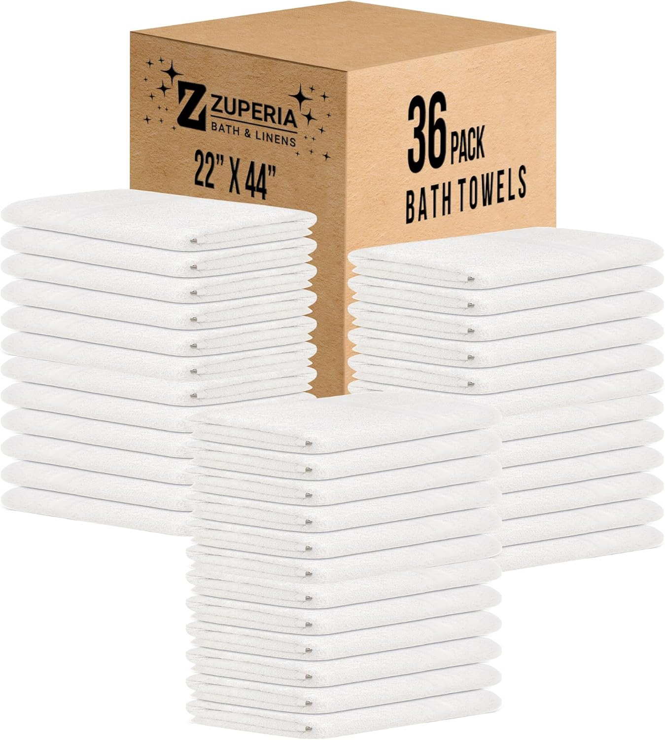 ZUPERIA White Bath Towels Bulk - 20 x 40 Inches, 100% Cotton Economy Light Weight Towels for Commercial Use - Quick Dry, Ultra-Soft, and Absorbent Bulk Towels (12, Bath Towel 20"x40")