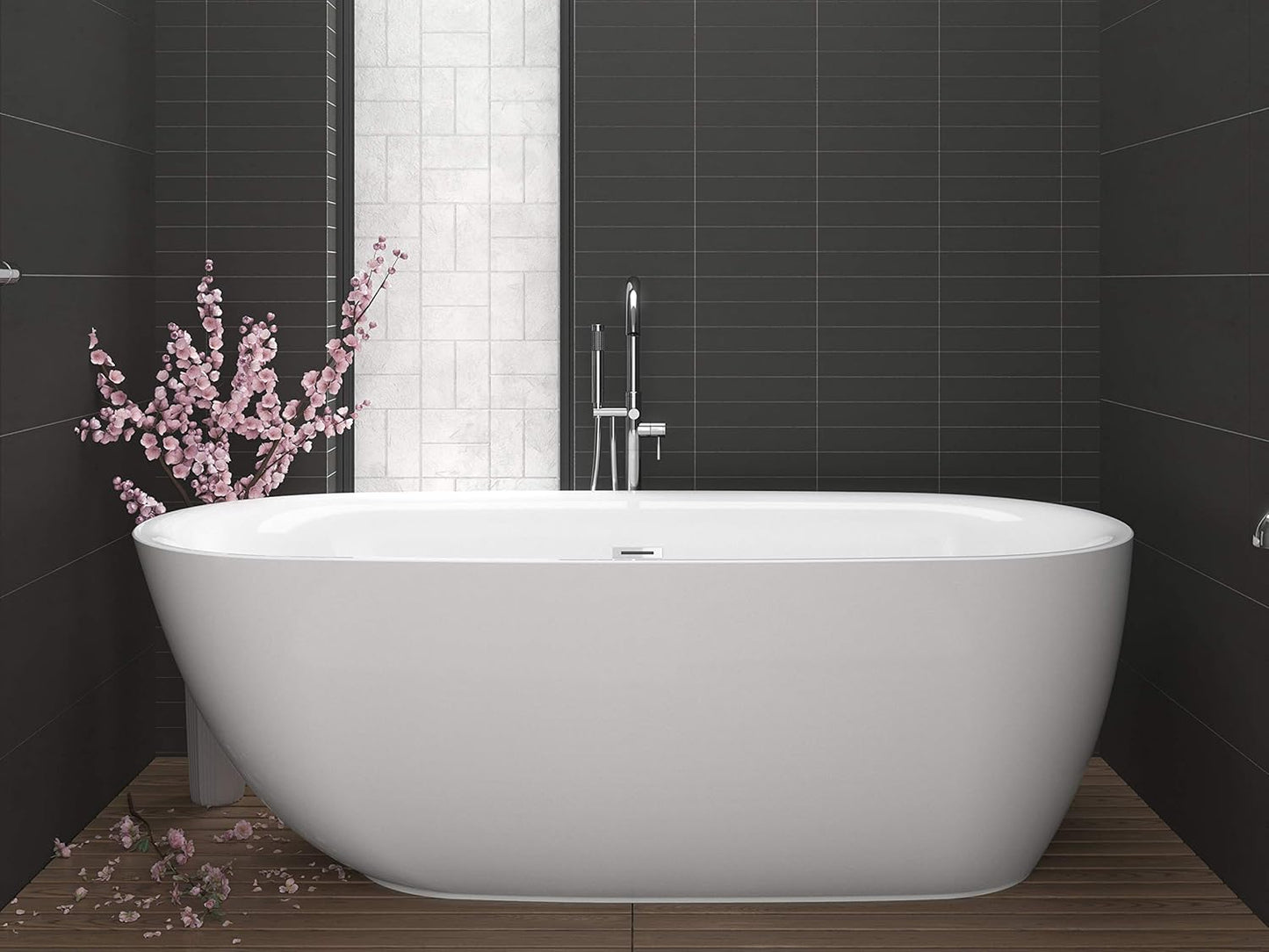 ANZZI Freestanding Tub 67”, Soaker Tub, Acrylic Center Drain, Luxury Spacious, Deep Soaker Bathtub with Overflow and Drain, Modern Slip-Resistant Floor (FT-AZ401)