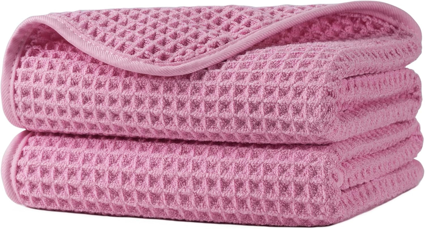 Microfiber Waffle Hand Towels, 2 Pieces, Soft, Absorbent, Fast Drying, Lint Free (Gray)