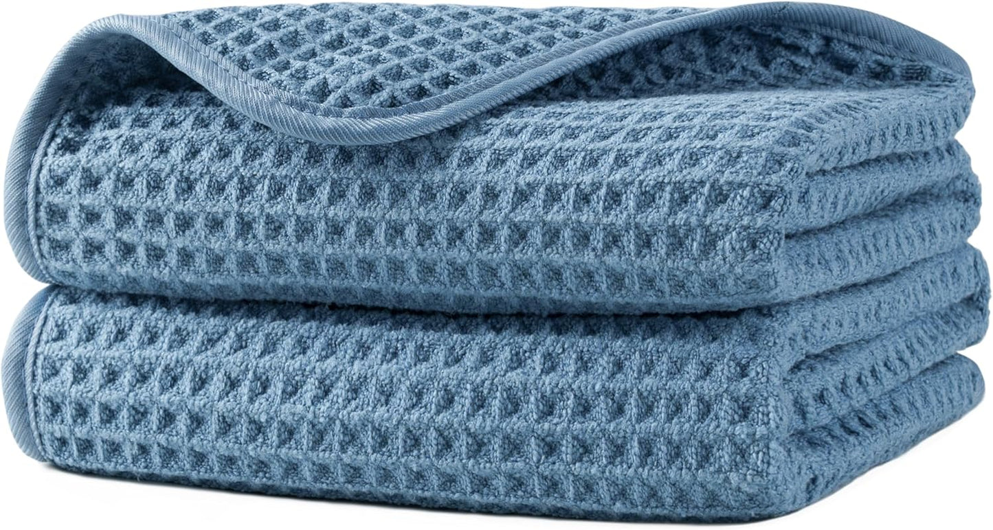 Microfiber Waffle Hand Towels, 2 Pieces, Soft, Absorbent, Fast Drying, Lint Free (Gray)