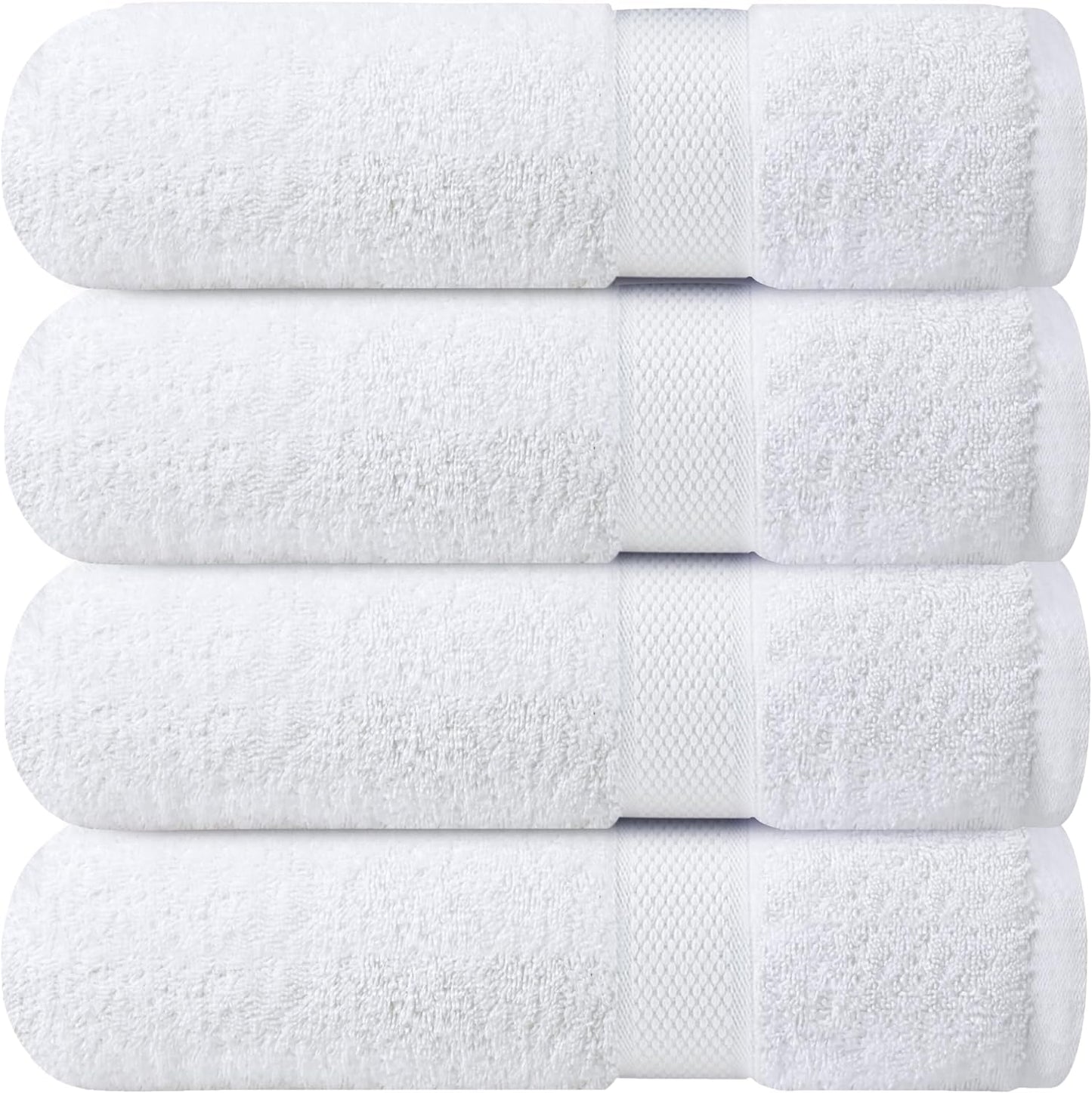 Infinitee Xclusives Premium White Bath Towels for Bathroom Set of 4 (27x54 Inches), 100% Soft Ring-Spun Cotton Bathroom Towels (Brilliant White, Bath Towels)