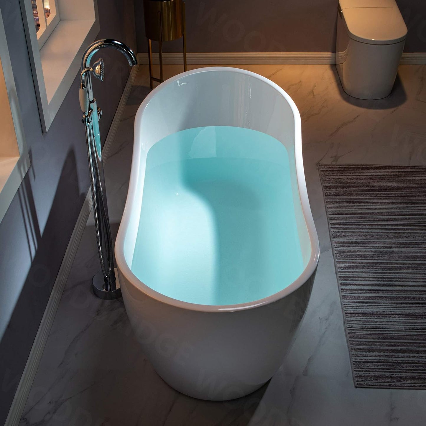 WOODBRIDGE 59" Acrylic Freestanding Bathtub Contemporary Soaking White Tub with Brushed Nickel Overflow and Drain,B-1530 -B/N-Drain &O